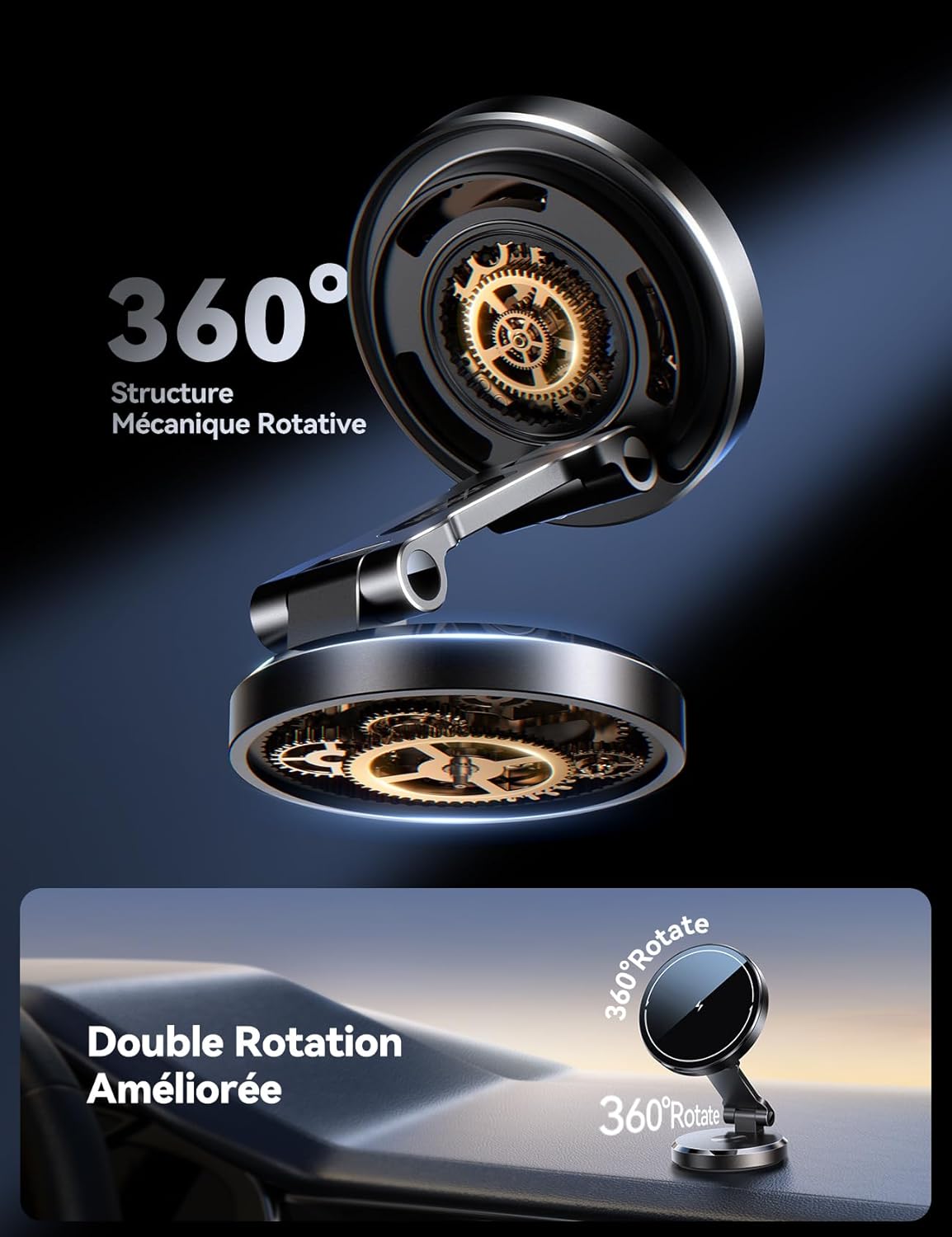 Thumbnail 1 de JOYROOM Support de voiture MagSafe 15 W avec rotation double face et charge rapide pour iPhone