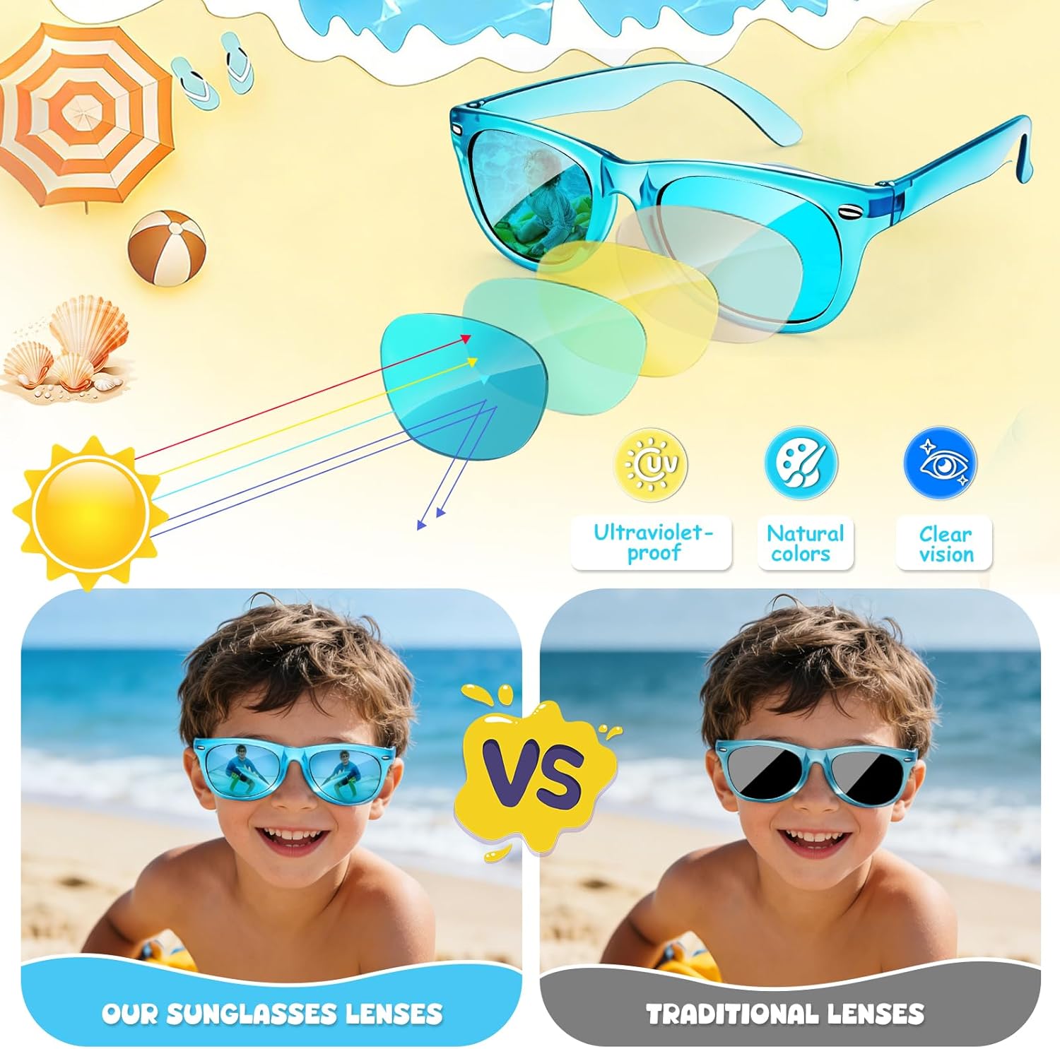 Thumbnail 3 de 36 Pack Kids Neon Sunglasses with UV400 Protection – Polarized, Fun Party Favors for Ages 3–8