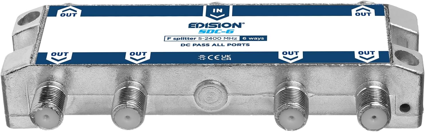 Detalle 2 de Edision SDC-6 TV-splitter med sex utgångar, F-kontakter och DC-pass