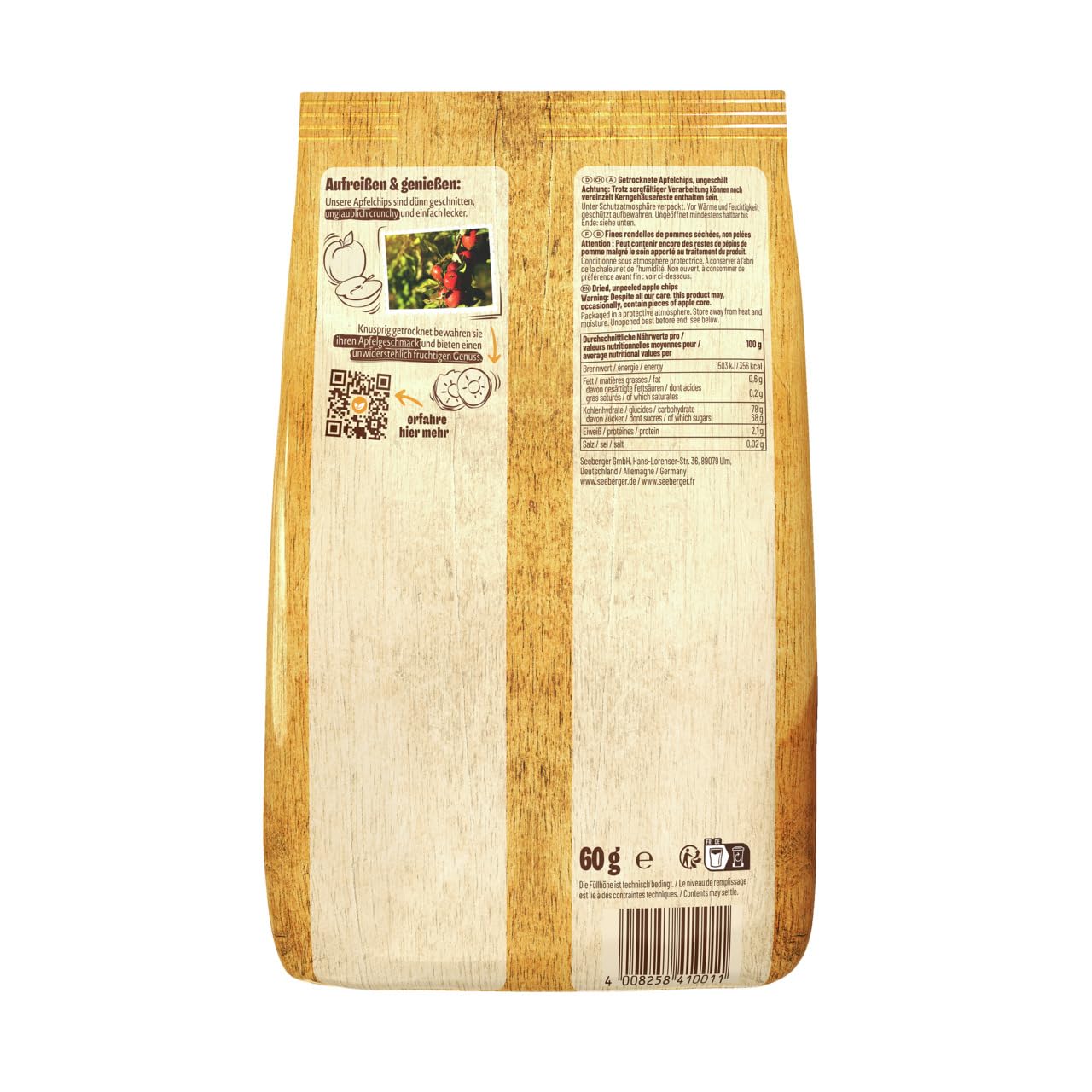 Detalle 2 de Seeberger Apfelchips getrocknet 6er Pack (Elstar, vegan) – knusprige Fruchtchips mit feinsäuerlicher Note