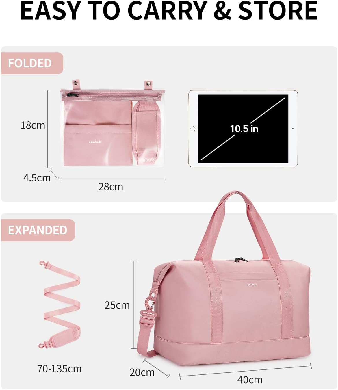 Thumbnail 6 de ECOHUB Ryanair Cabin Bag 40x30x20cm (24L) with Removable Wet Pocket – Pink underseat travel duffel