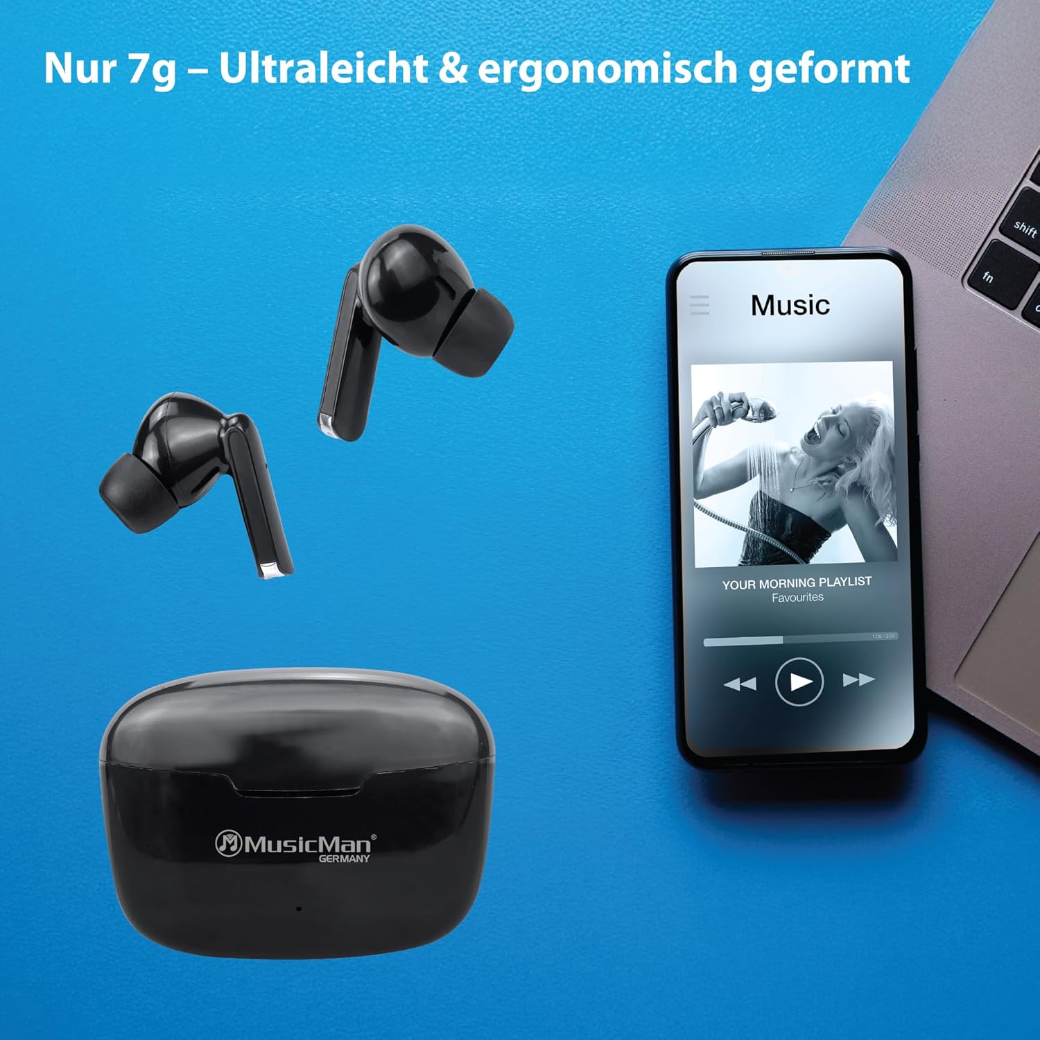 Detalle 2 de MusicMan Bluetooth In-Ear Kopfhörer mit Ladebox – True Wireless BT-X63 (Schwarz) – 16 h Wiedergabe