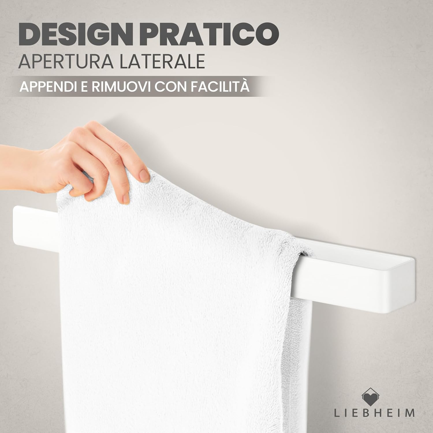 Detalle de LIEBHEIM Porta Asciugamani adesivo da parete in alluminio bianco (22 cm) – senza forare
