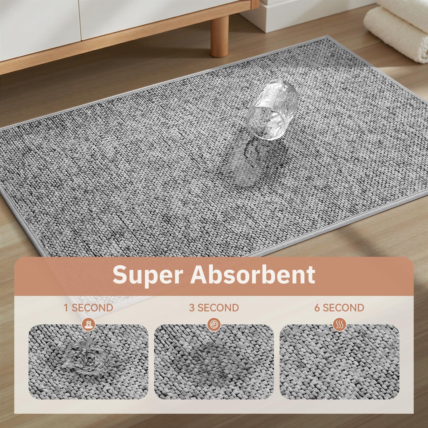 Detalle 2 de PADOOR Thin Bathroom Runner 17"x59" braided bath mat