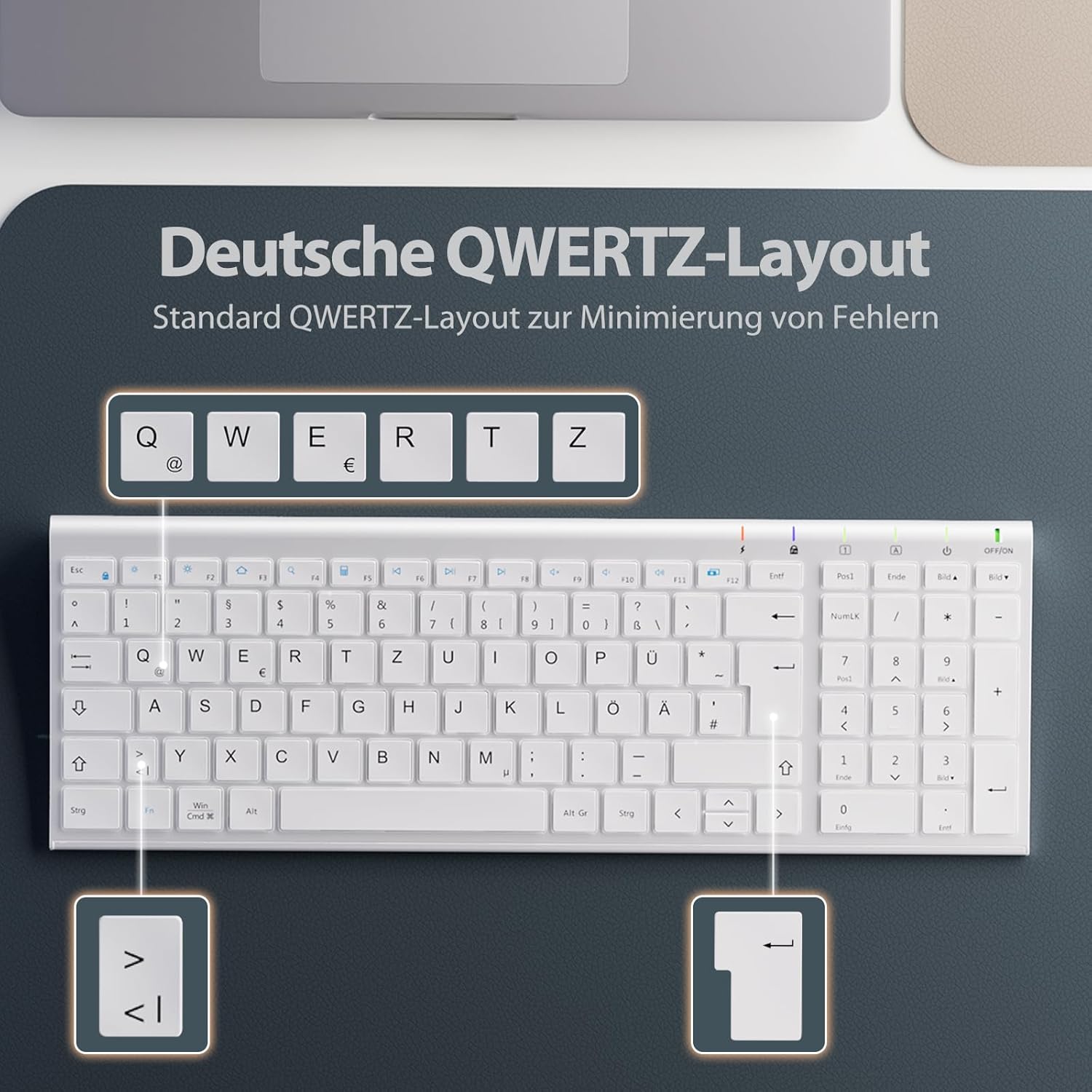 Thumbnail 4 de iClever Tastatur Maus Set Kabellos – Ultrakompakt, wiederaufladbar, QWERTZ Weiß