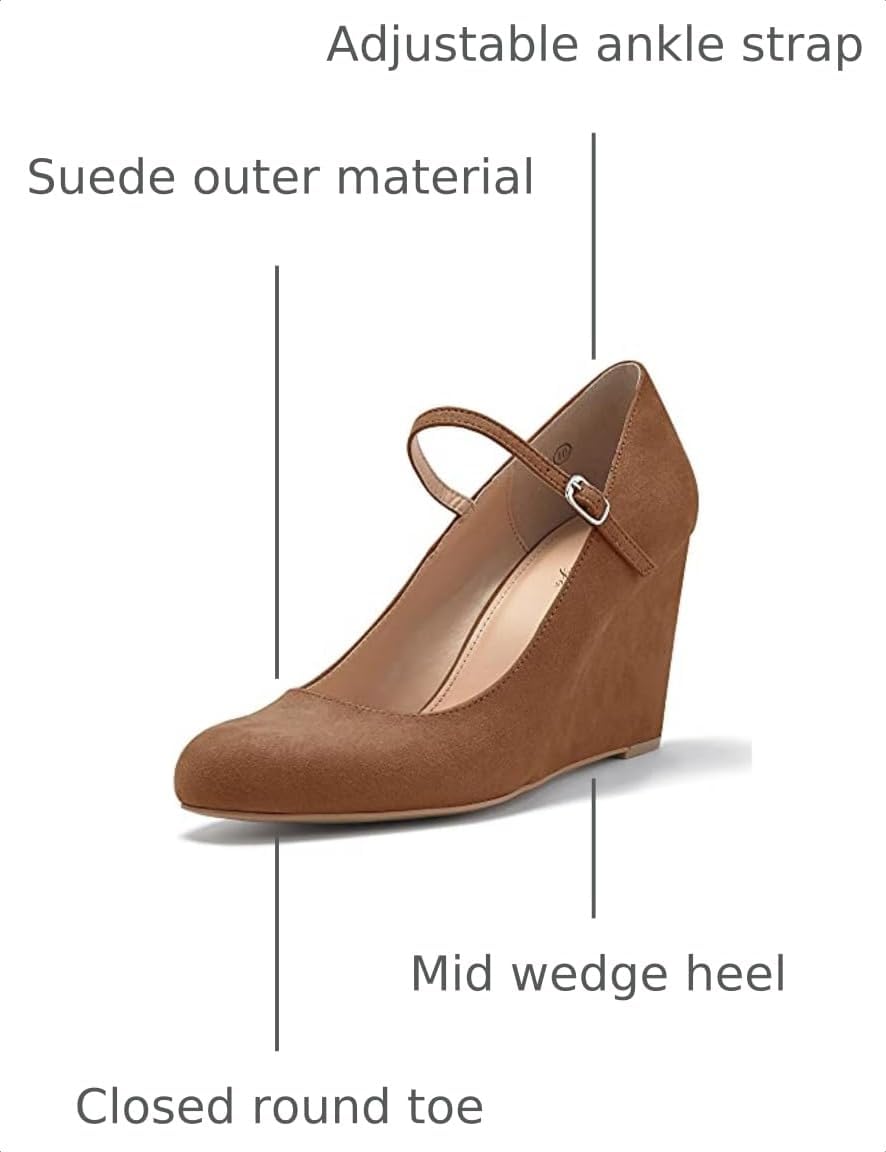 Thumbnail 2 de Coutgo Women’s Wedge Pumps Mary Jane Shoes with Ankle Strap (Closed-Toe Wedge Heels)