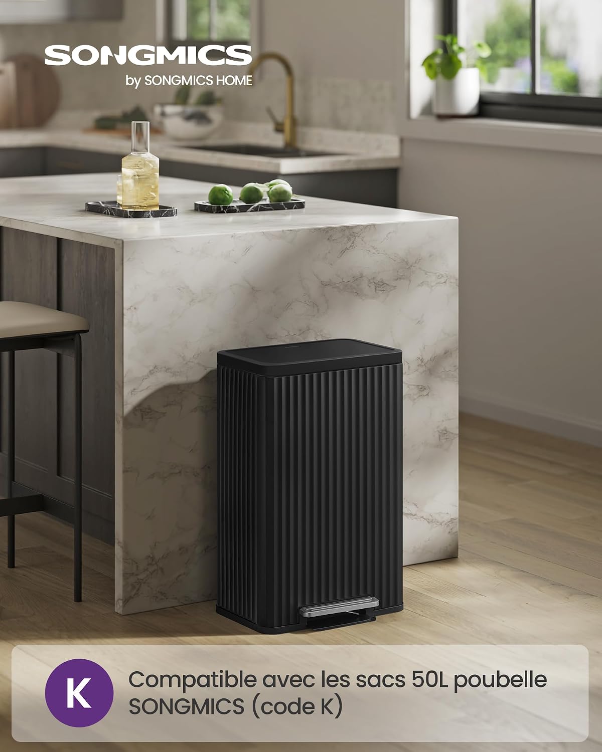 Detalle 2 de SONGMICS LTB586BZ02 50 L poubelle de cuisine