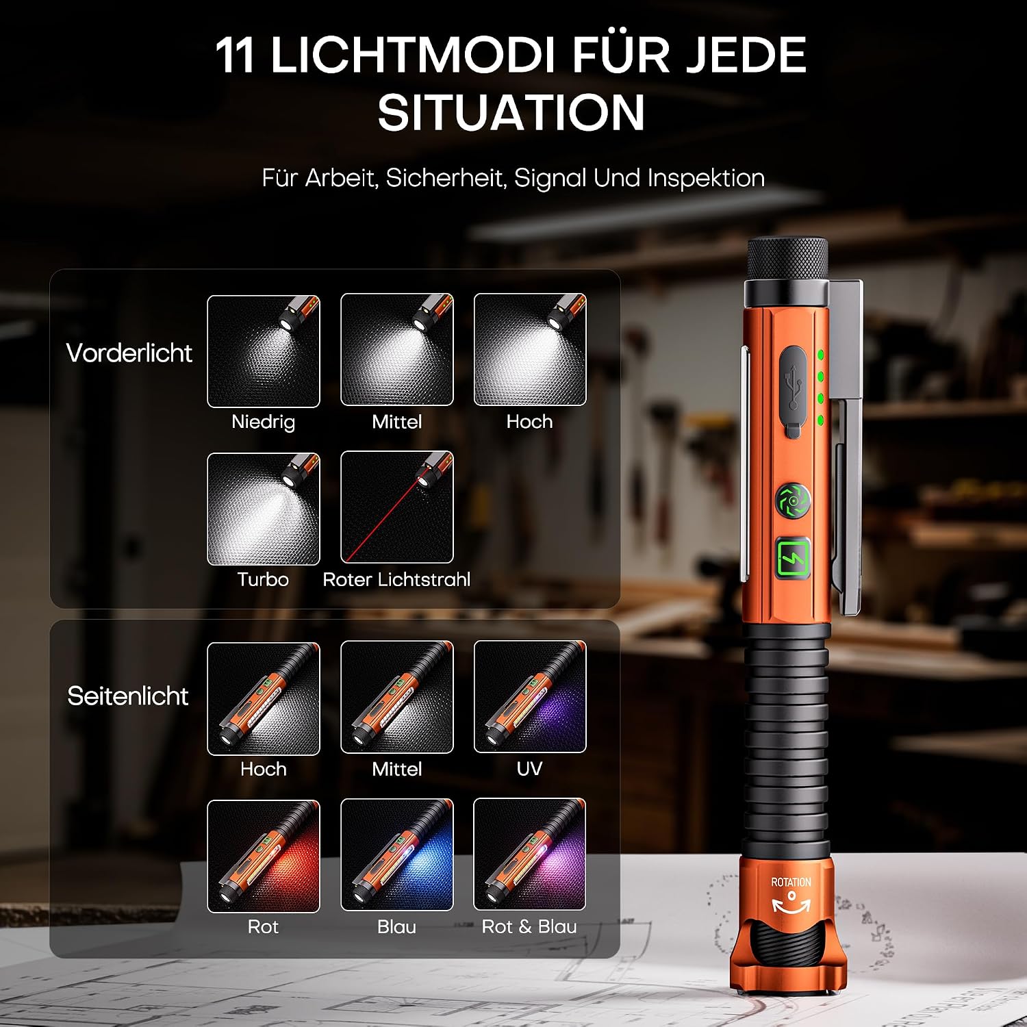 Detalle 2 de PASIION EDC wiederaufladbare Taschenlampe mit bis zu 800 Lumen, 11 Modi und Doppelmagnet