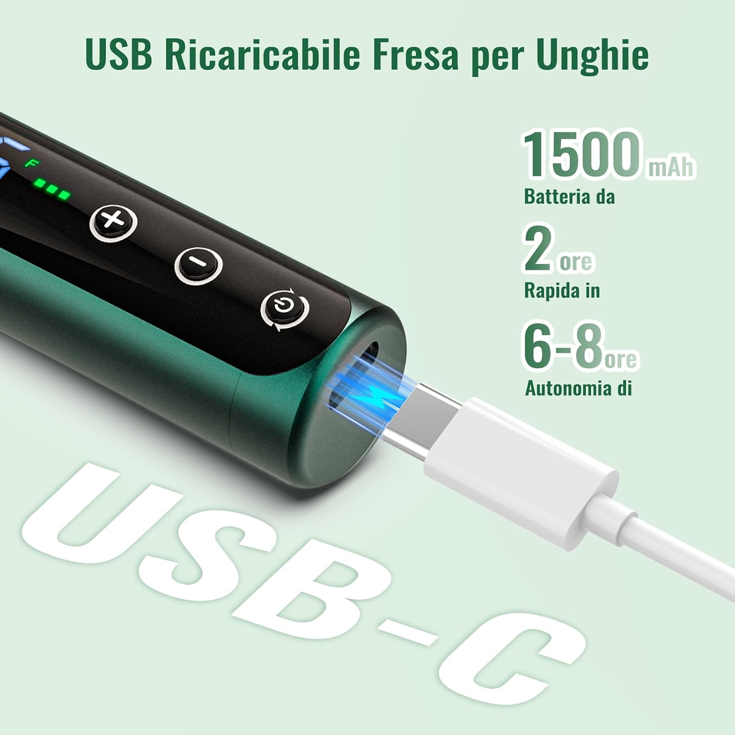 Detalle de Fresa ELettrica NAILGIRLS 11 in 1: manicure e pedicure gel portatile, 35000 RPM, LED inteligente