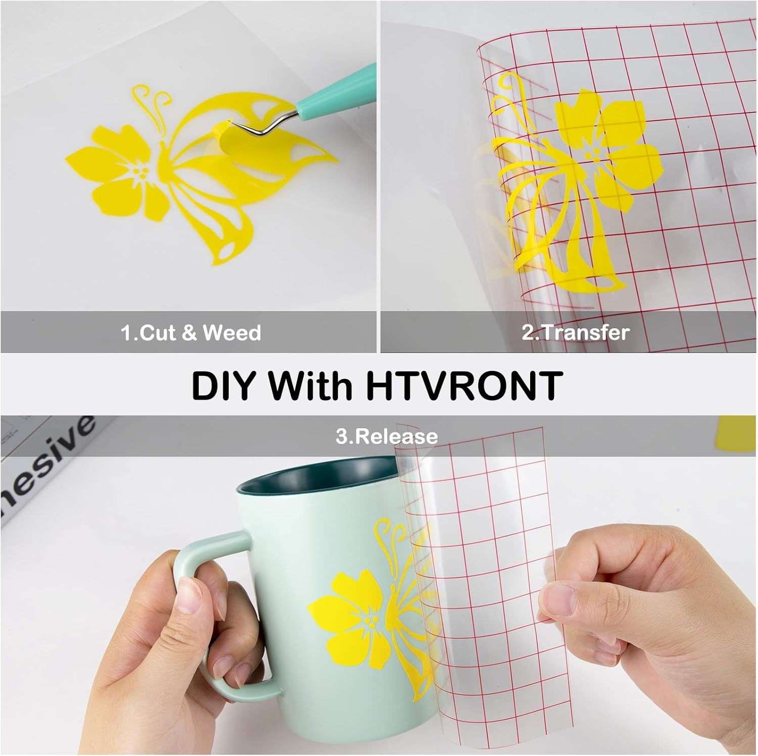 Detalle de HTVRONT Yellow Permanent Vinyl 12" x 14ft – Glossy Adhesive Vinyl for Cricut, Silhouette and more