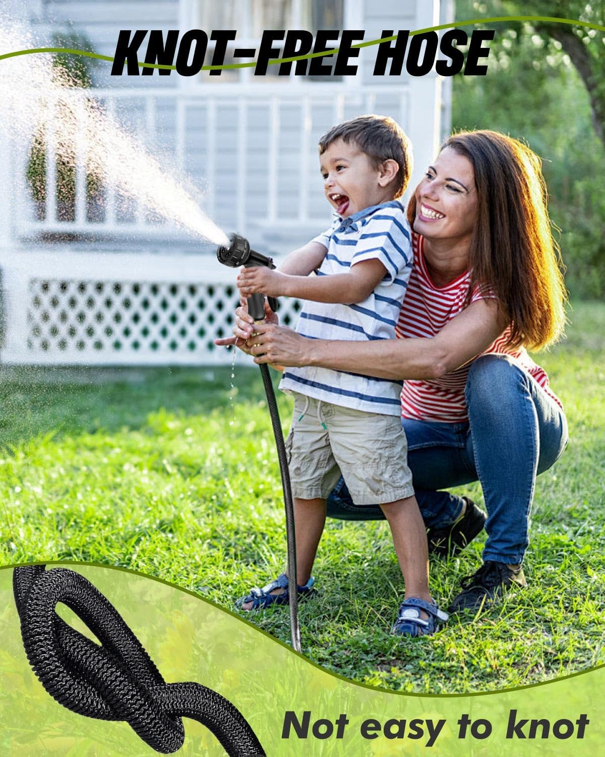 Thumbnail 4 de 150FT Expandable Garden Hose Pipe (45m) with 10-Pattern Spray Gun, 4-Layer Latex Core, Metal Fittings – Orange