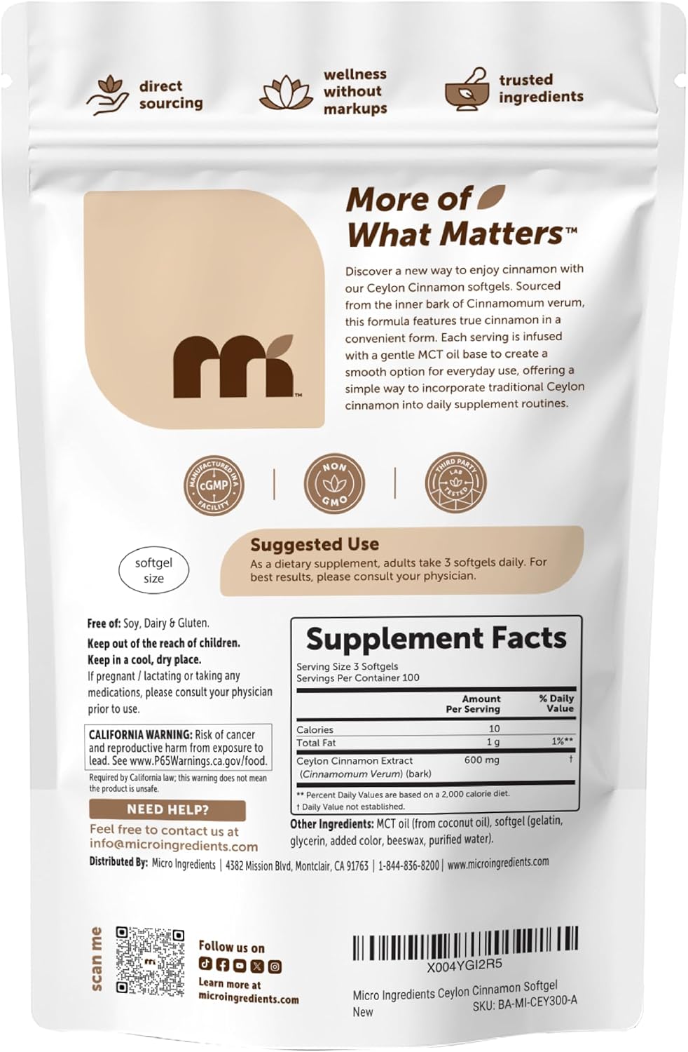 Thumbnail 6 de Micro Ingredients Ceylon Cinnamon Softgels, 300 Softgels