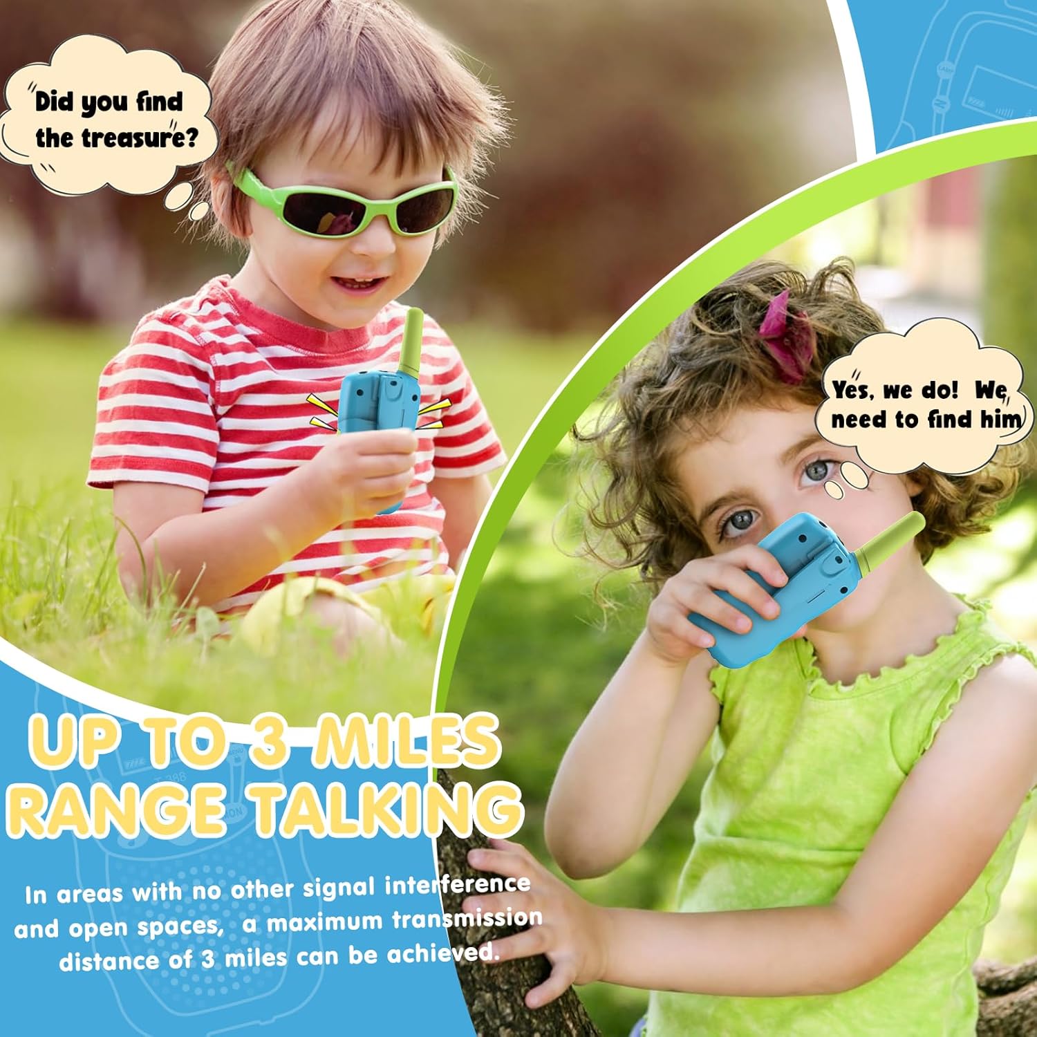 Detalle de Kearui Kids Walkie Talkies (Blue-Green) for 3–12 Year Old Boys – 8 Channels, VOX, LED Torch, 3 Miles Range