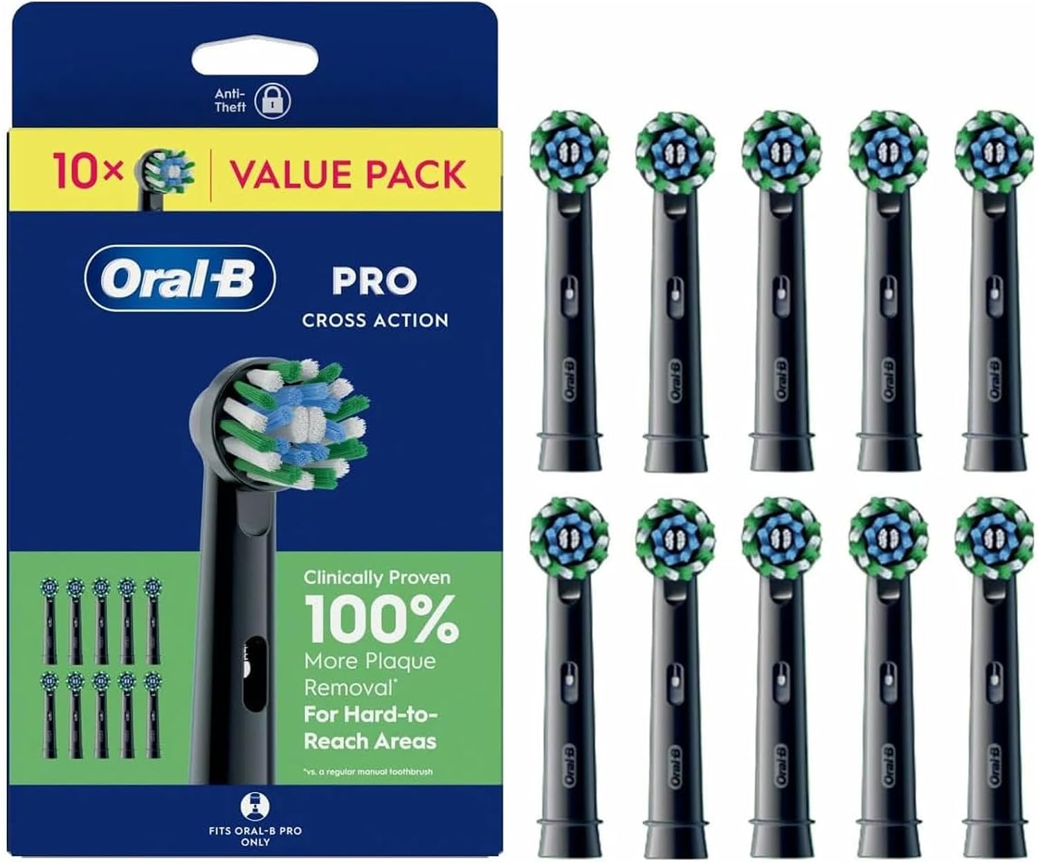 Detalle de Oral-B Testine di Ricambio Pro Cross Action Nere (10 pezzi) – compatibili con spazzolini elettrici Oral-B