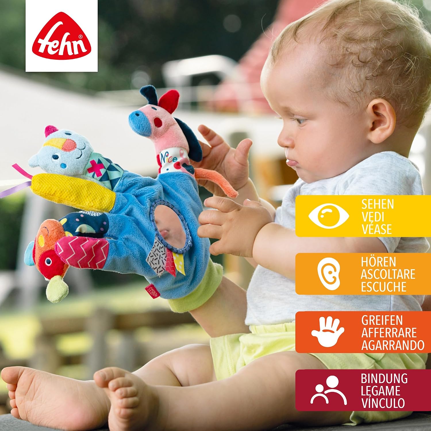 Detalle 2 de Fehn Colour Friends Guante de Juego con Marionetas Bebe 🐶🐱🦄