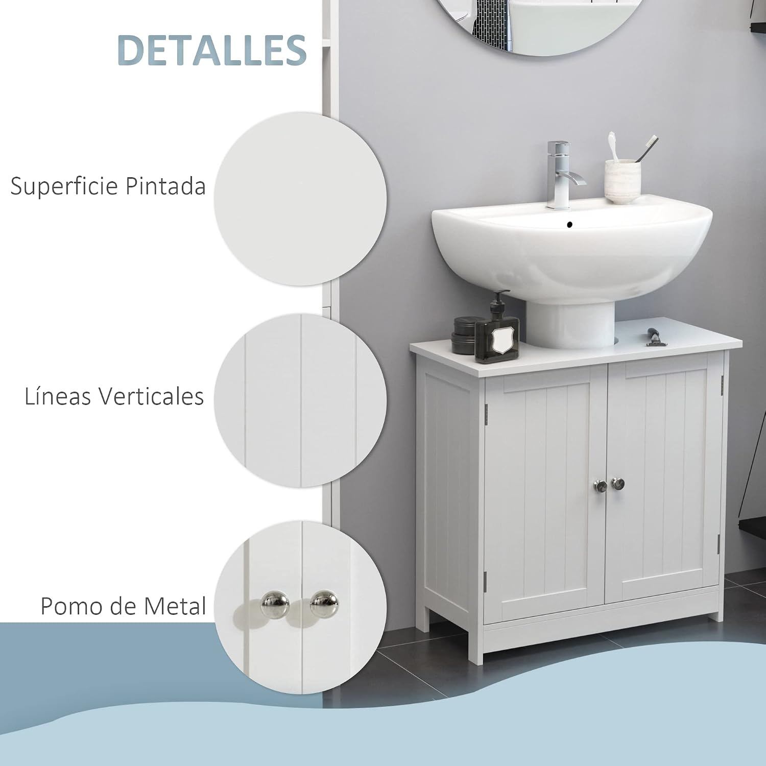 Thumbnail 4 de HOMCOM Mueble bajo Lavabo 60x30x60 cm Blanco