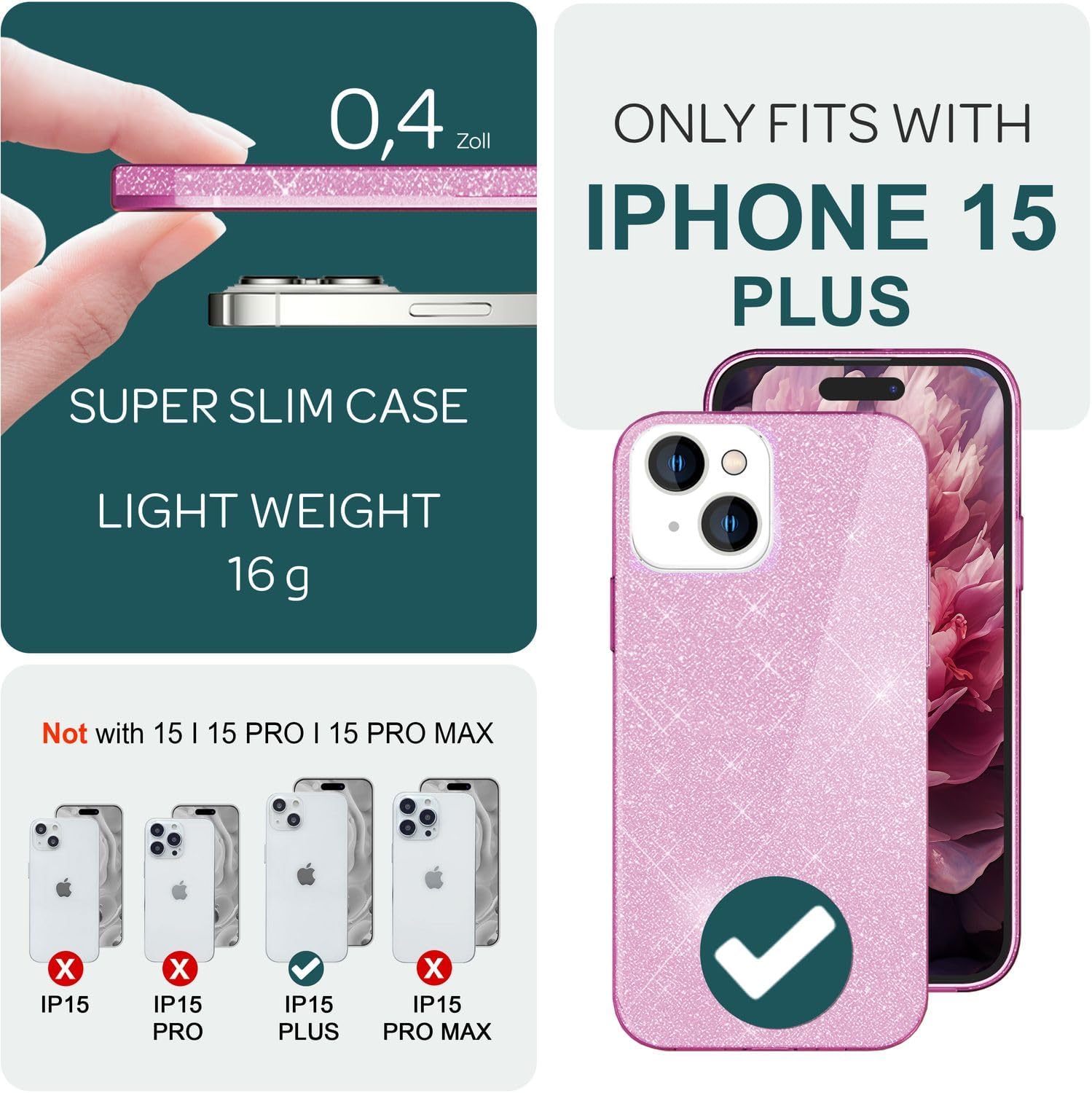 Thumbnail 3 de NALIA Glitzerhülle iPhone 15 Plus SHINEPOP