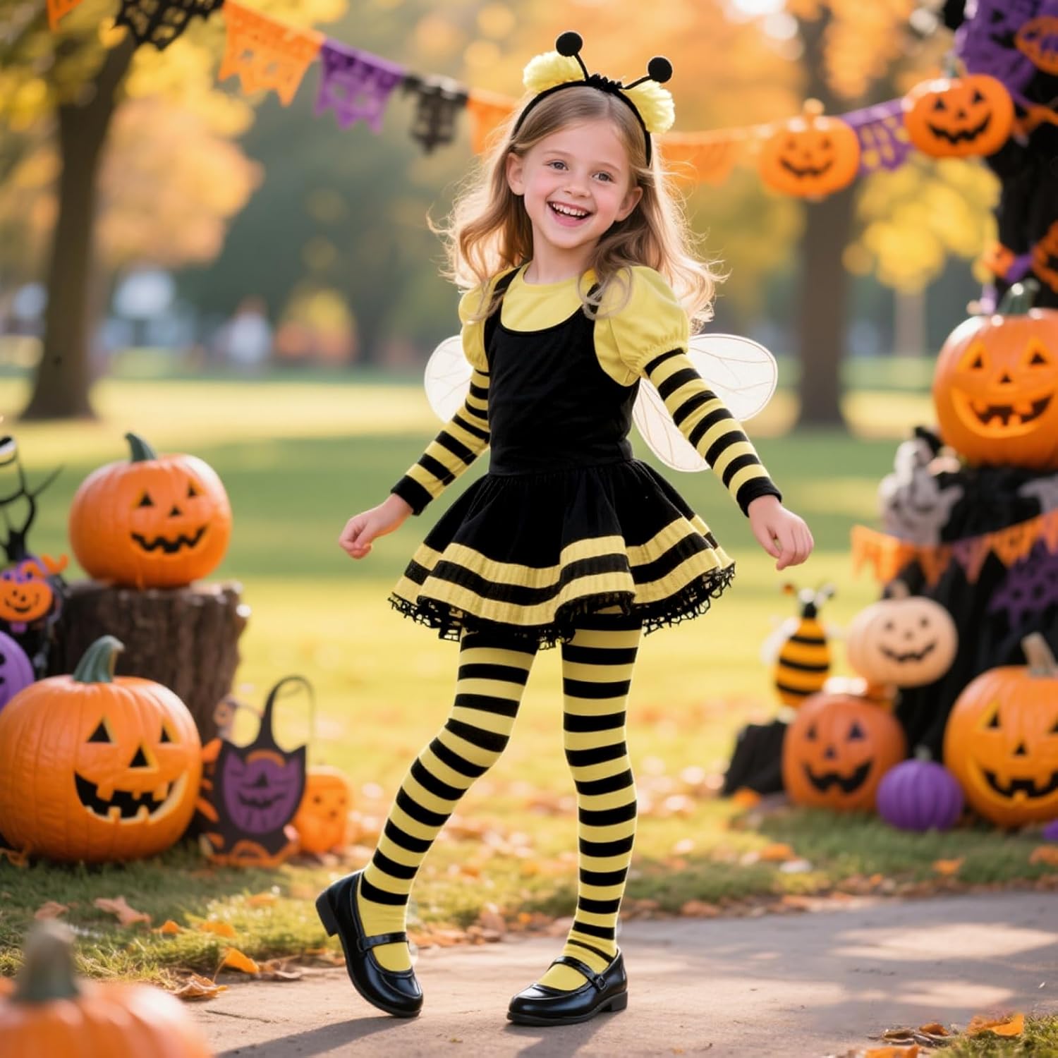 Thumbnail 5 de Yilanmy kids’ striped full-footed tights (2 pairs) for Halloween, Christmas and everyday wear