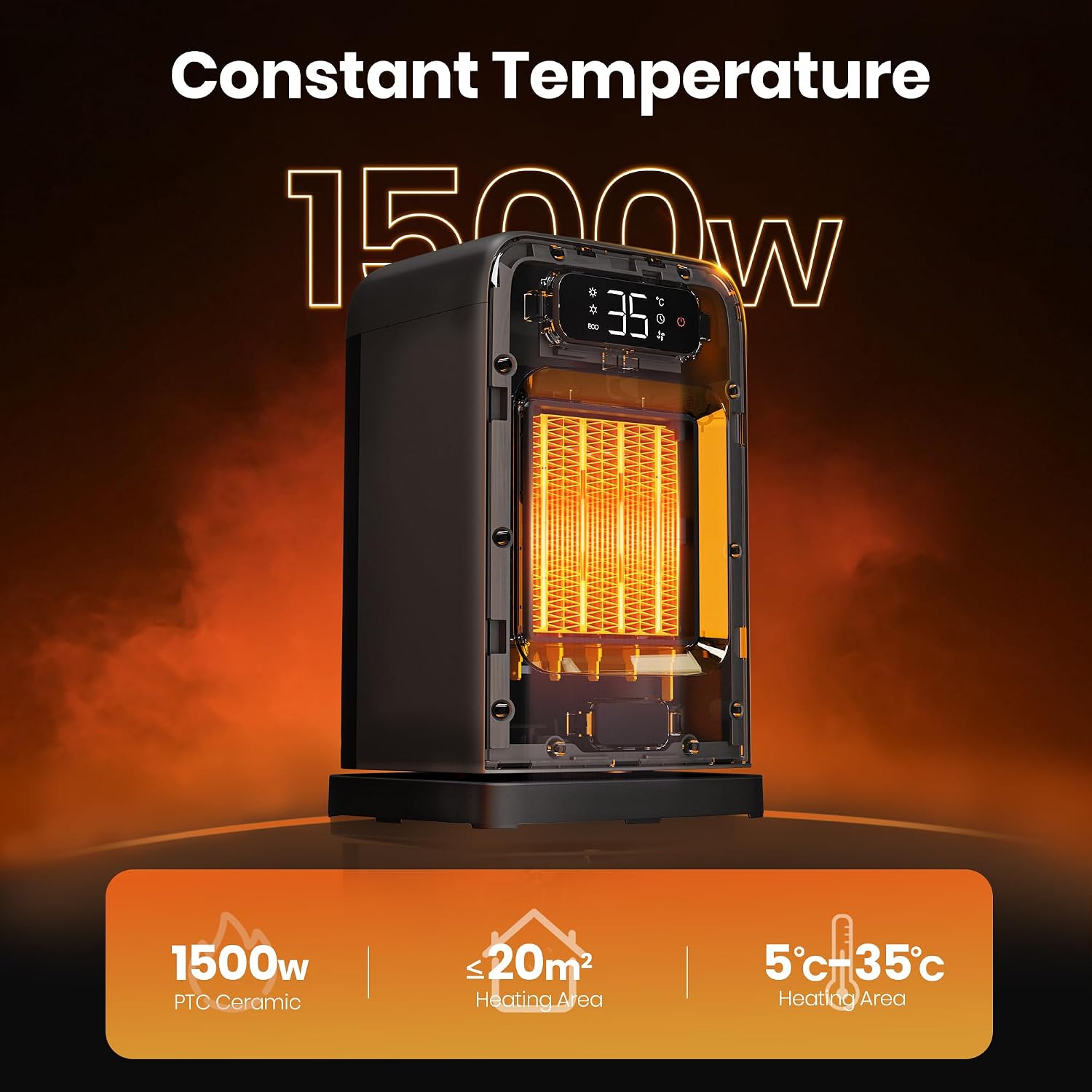 Detalle 2 de FLANUR 1500W portable ceramic heater with thermostat
