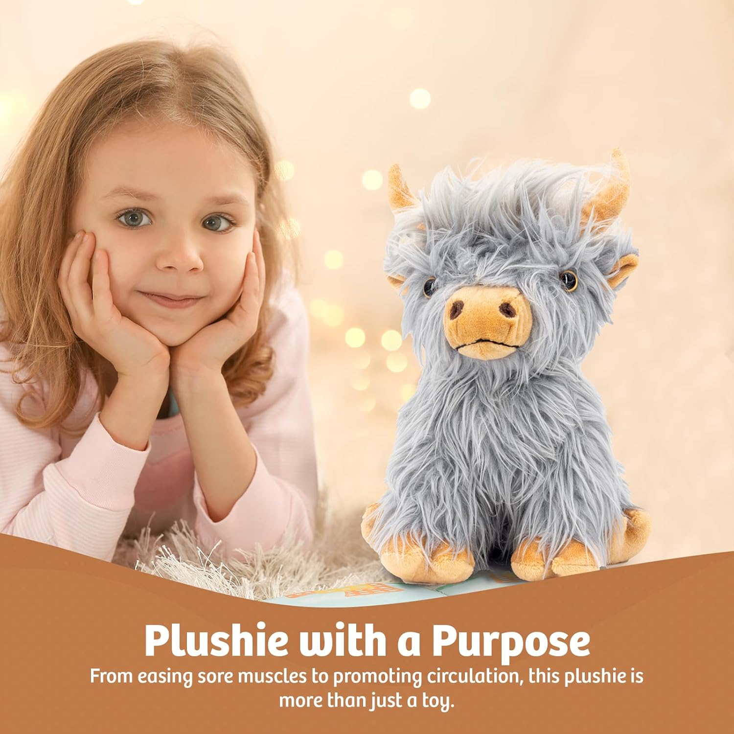 Thumbnail 3 de Marysun Highland Cow Stuffed Animal Toy (Gray) – microwavable, lavender-scented cuddly gift