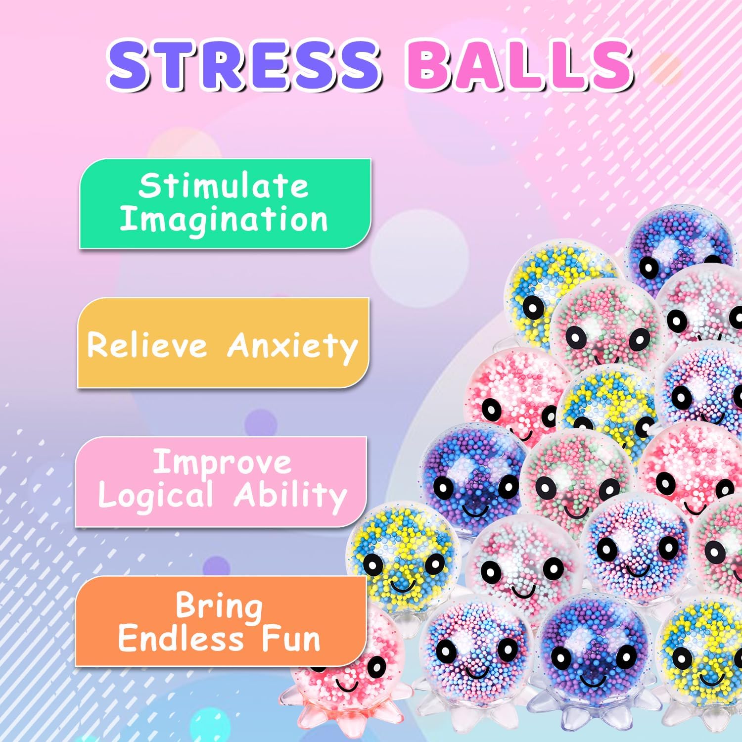 Thumbnail 2 de Cute Octopus 12 Pack Fidget Stress Balls