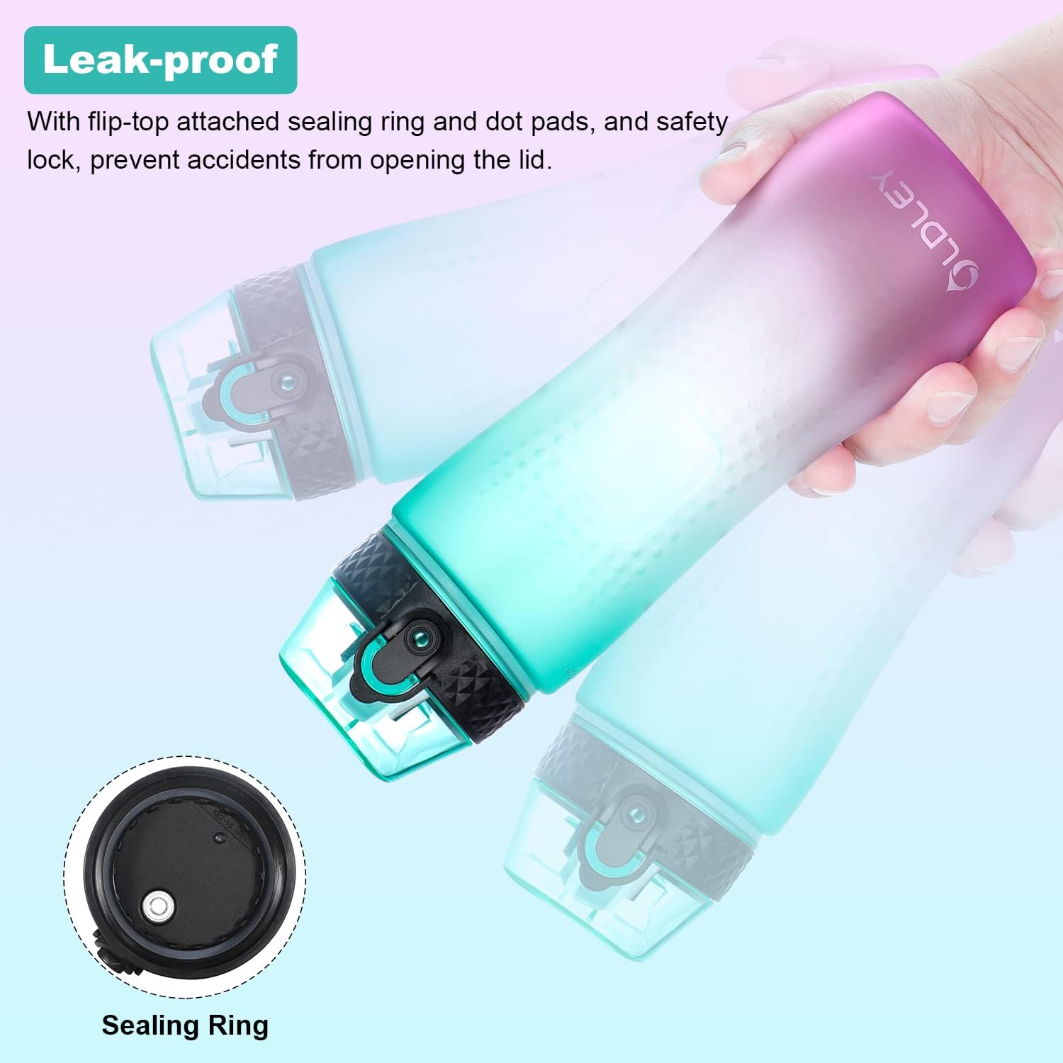 Detalle 2 de OLDLEY 750ml/25oz BPA-free Tritan straw water bottle with one-touch opening (green/purple)
