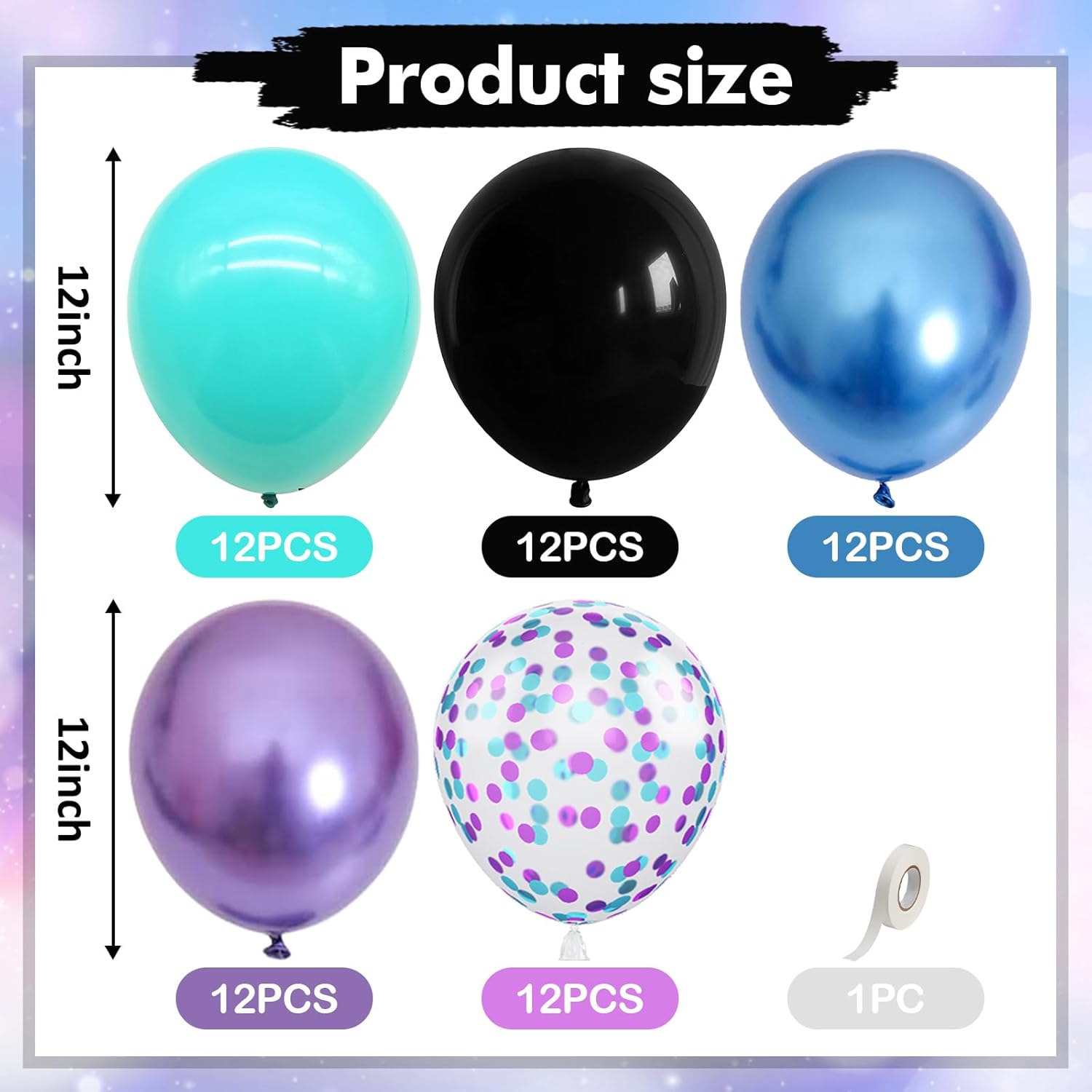 Thumbnail 2 de Jobkoo 60-Pack Black, Purple, and Blue Balloons Set
