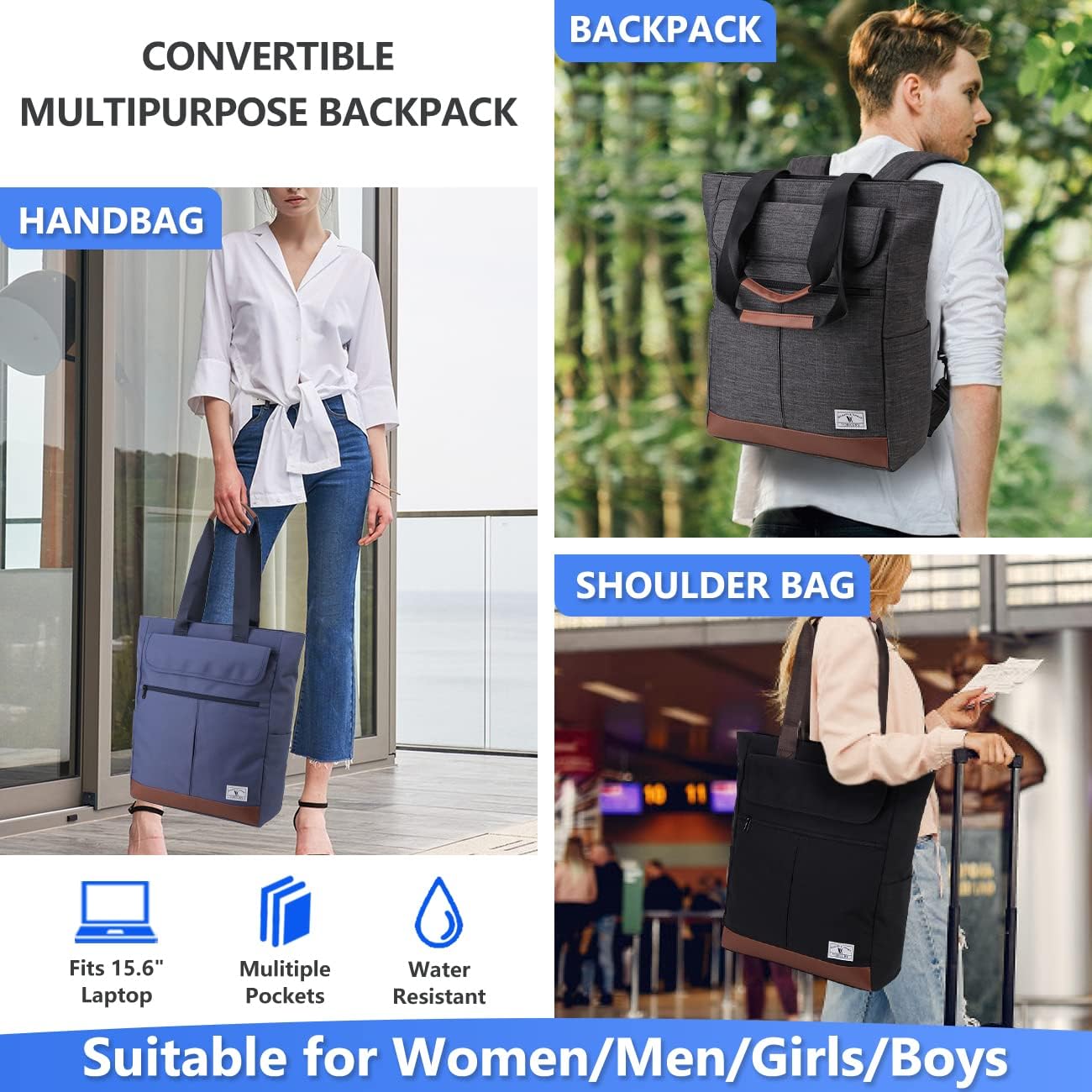 Thumbnail 6 de VX VONXURY Laptop Backpack for Men: Water-Resistant 15.6-Inch Tote Convertible Bag