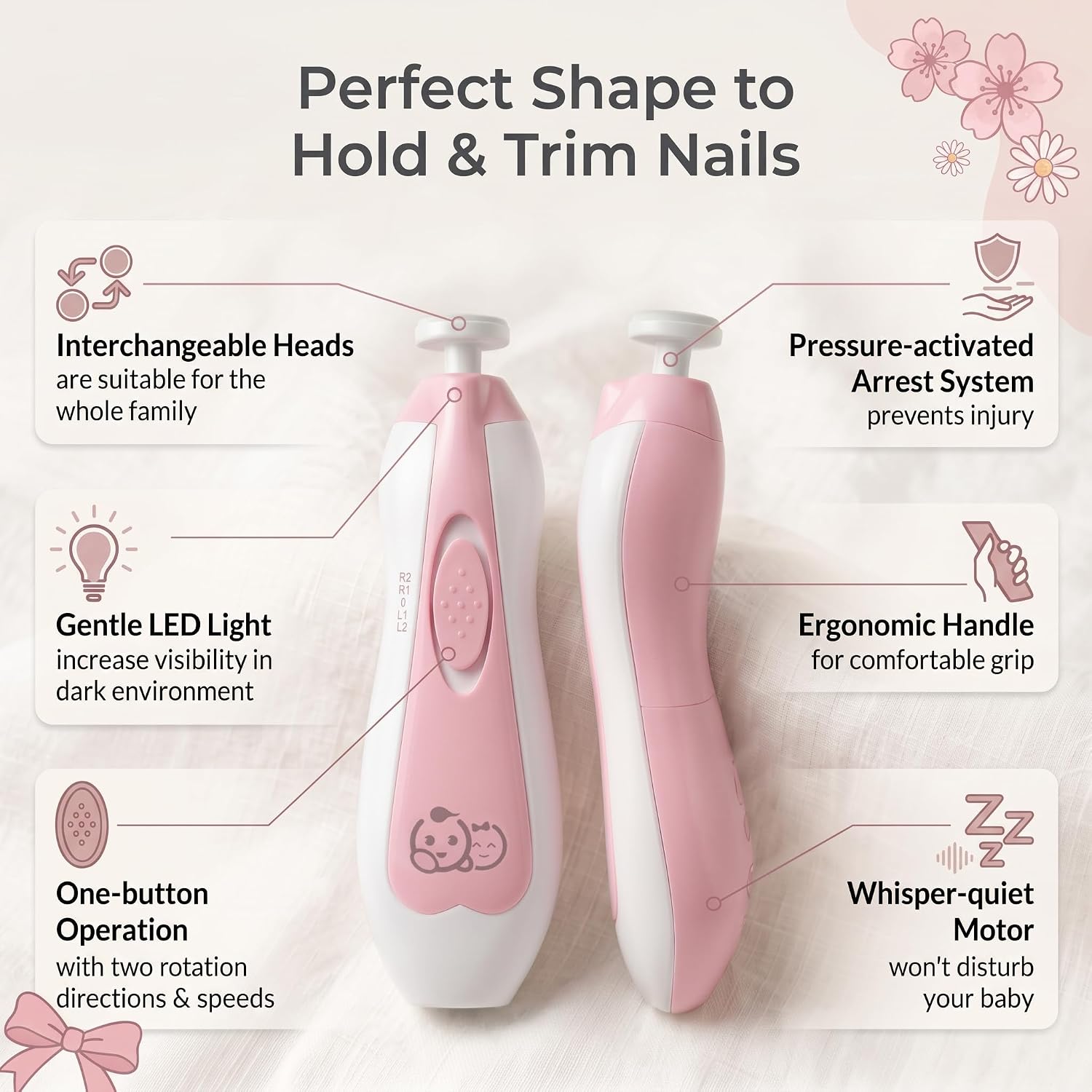 Detalle de Royal Angels RA1 Baby Nail Trimmer with Labeled Case, 12 Replacement Pads, Pink