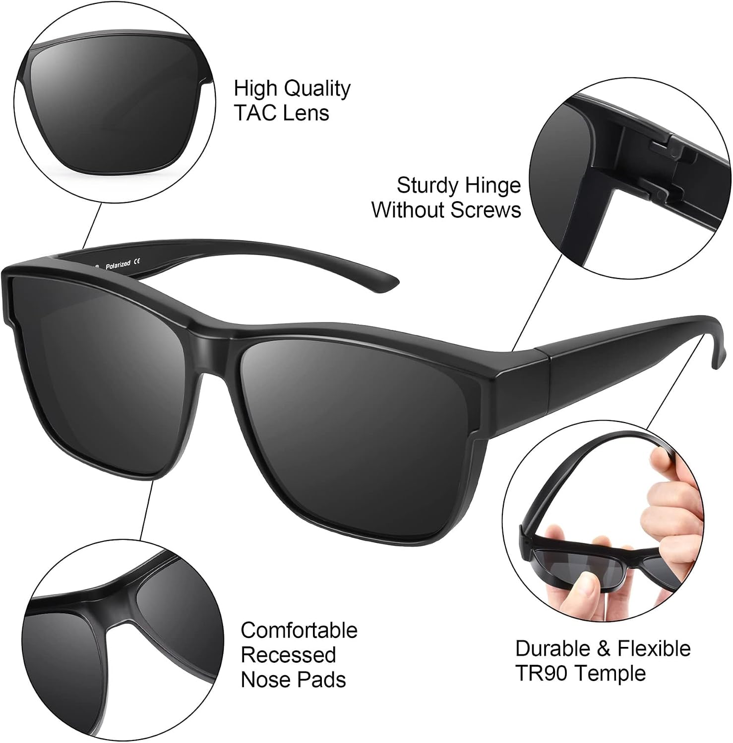 Detalle de URUMQI Sunglasses Fit Over Glasses for Men and Women – Polarised UV400
