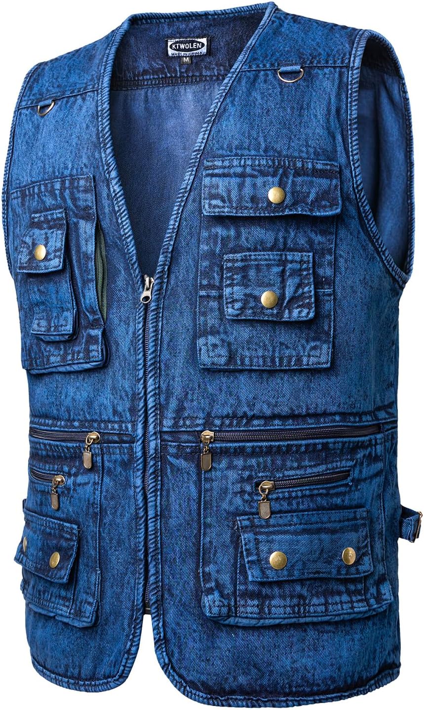 Detalle 2 de KTWOLEN Herren Retro Jeans Weste Motorrad