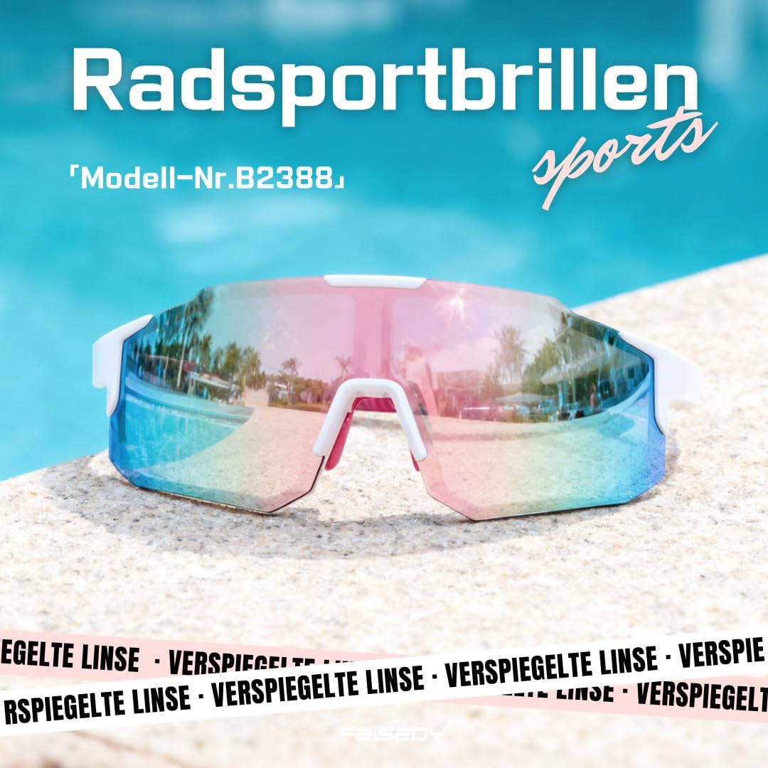 Detalle de FEISEDY Sport Sonnenbrille – Verspiegelte Fahrradbrille mit UV400-Schutz
