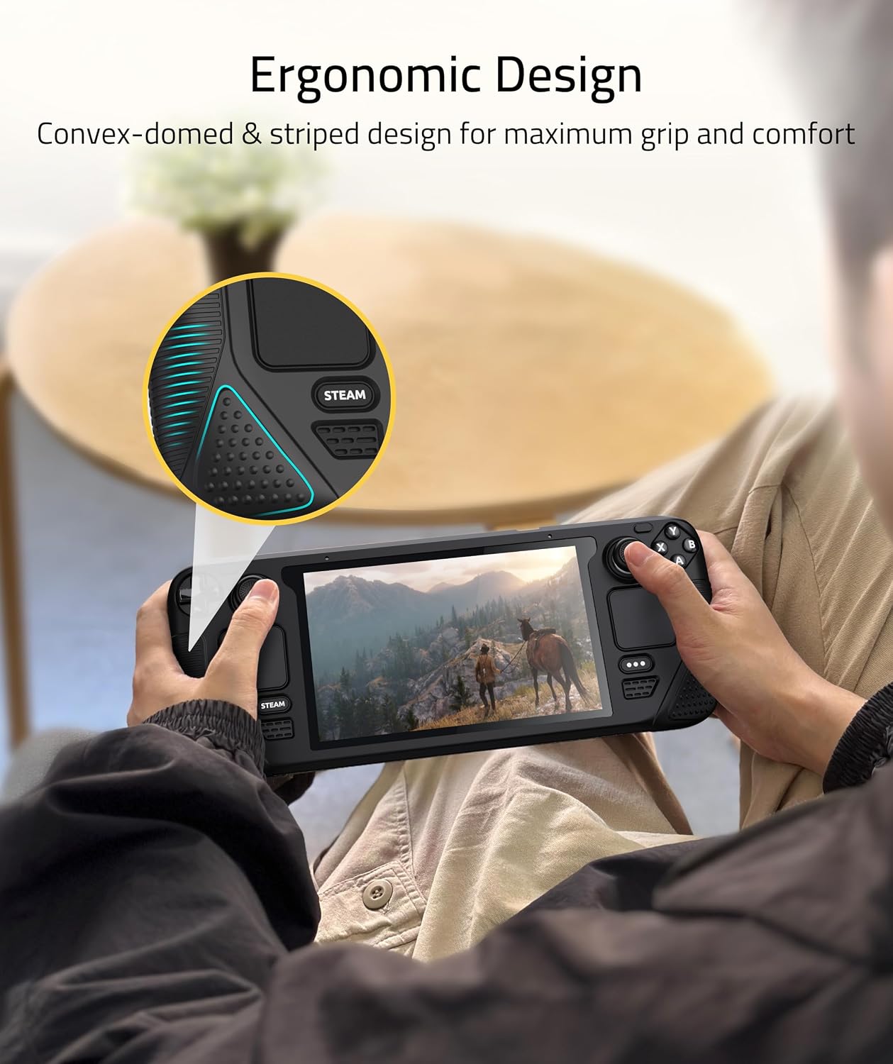 Detalle de Syntech Protective Case for Steam Deck OLED/LCD Accessories Console (Silicone, Non-Slip Thumb Grips) - Black