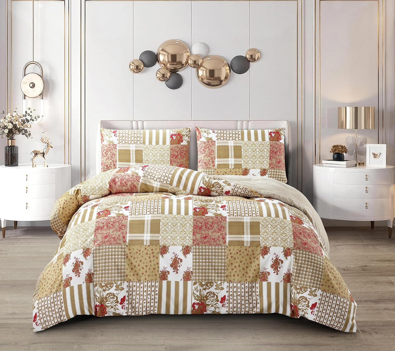 Detalle de Prime Linens Duvet Cover Set, 4 Pcs, Beige, King