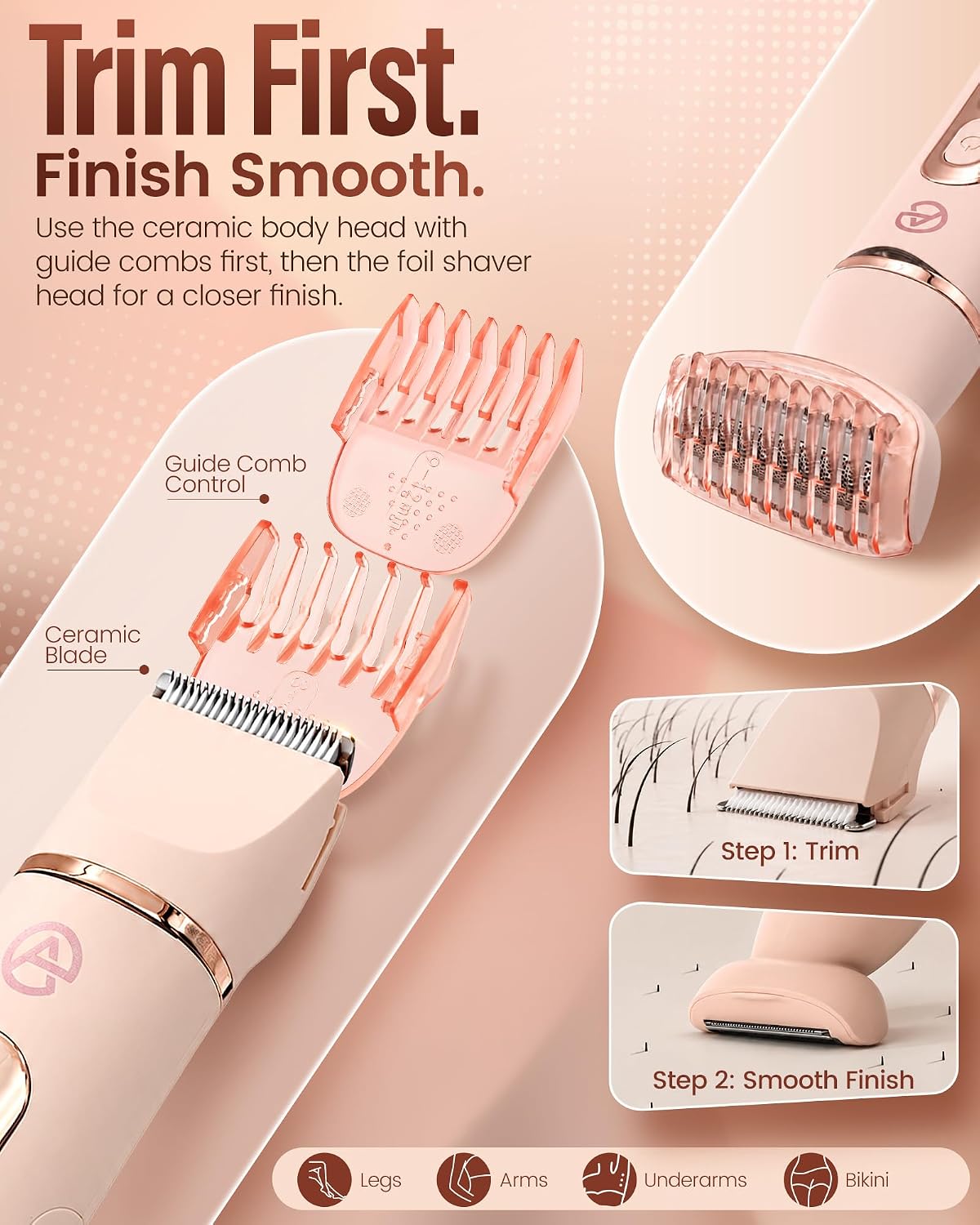 Detalle de EaseAura Rasoio Elettrico Donna 5 In 1 – Grooming completo per viso, corpo e zone intime