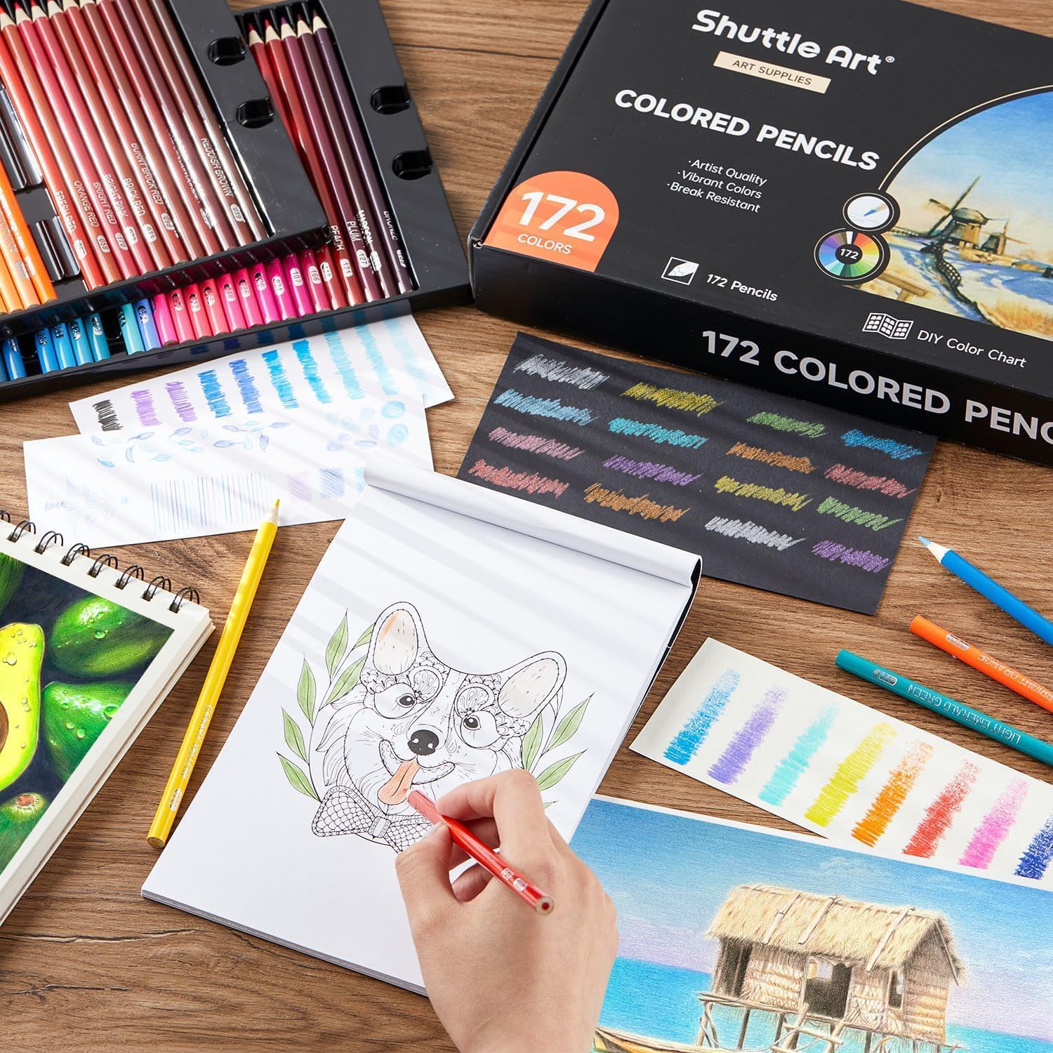 Thumbnail 1 de Shuttle Art 172 Colouring Pencils: Soft Core Colour Pencils Set for Adults, Drawing and Sketching