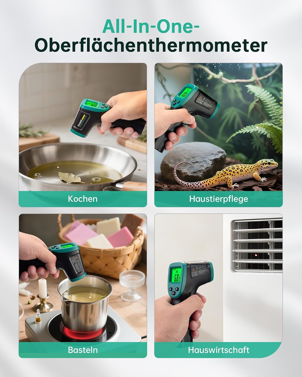 Detalle de ERICKHILL Infrarot-Thermometer (Laser, -50 bis 600 °C) mit einstellbarem Emissionsgrad