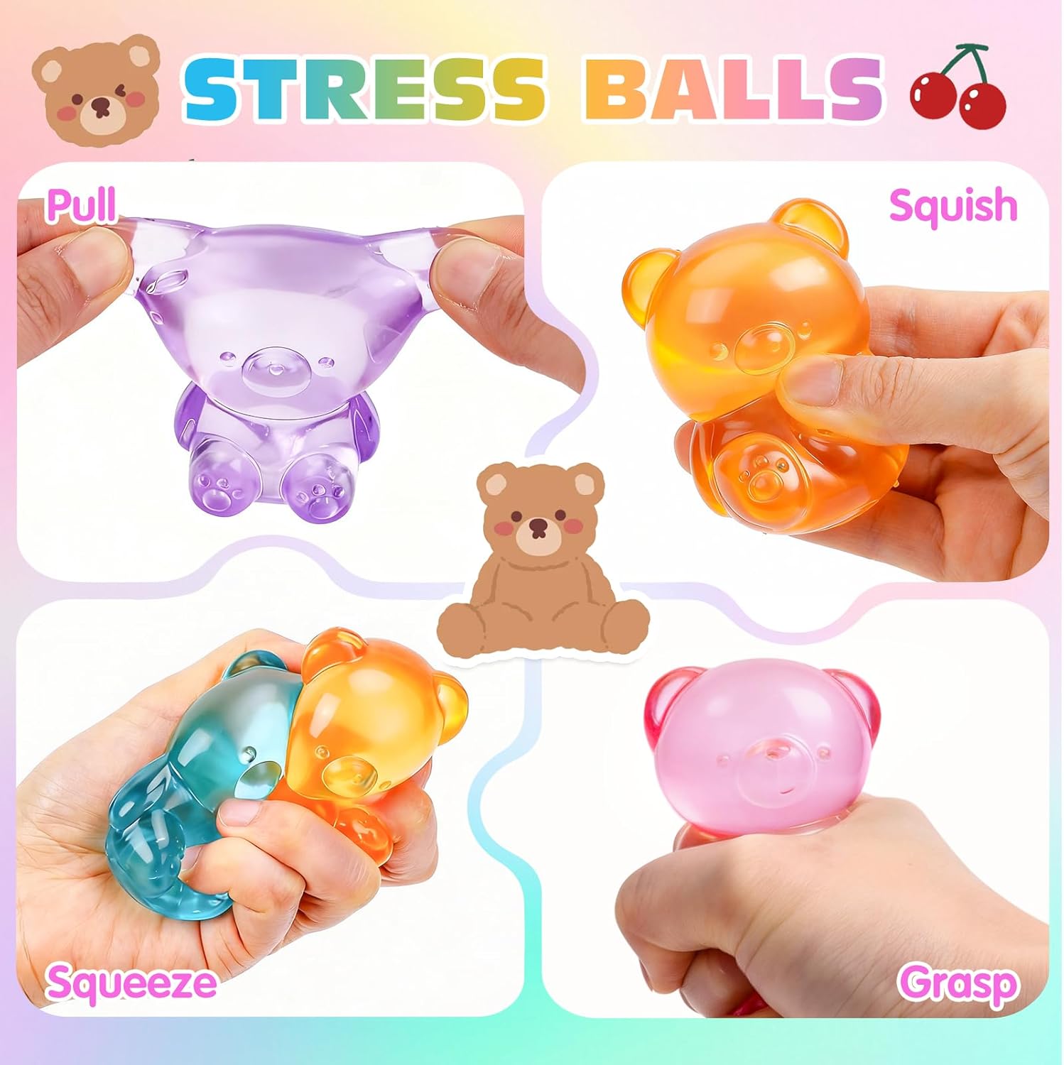 Detalle 2 de VISCOO 4-Pack Bear Squishy Balls, Slow-Rising TPR Fidget Toys