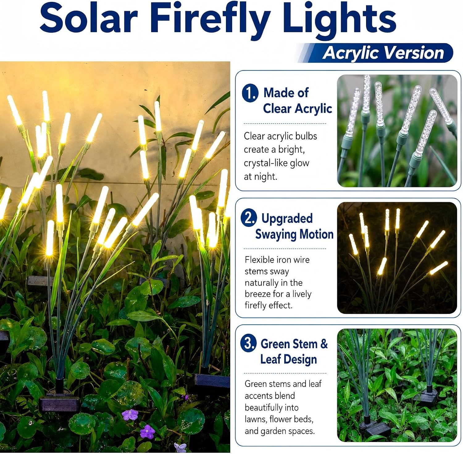 Thumbnail 1 de DooYard Solar Garden Lights 2 Pack: Firefly Acrylic Pathway Lights with Green Stems