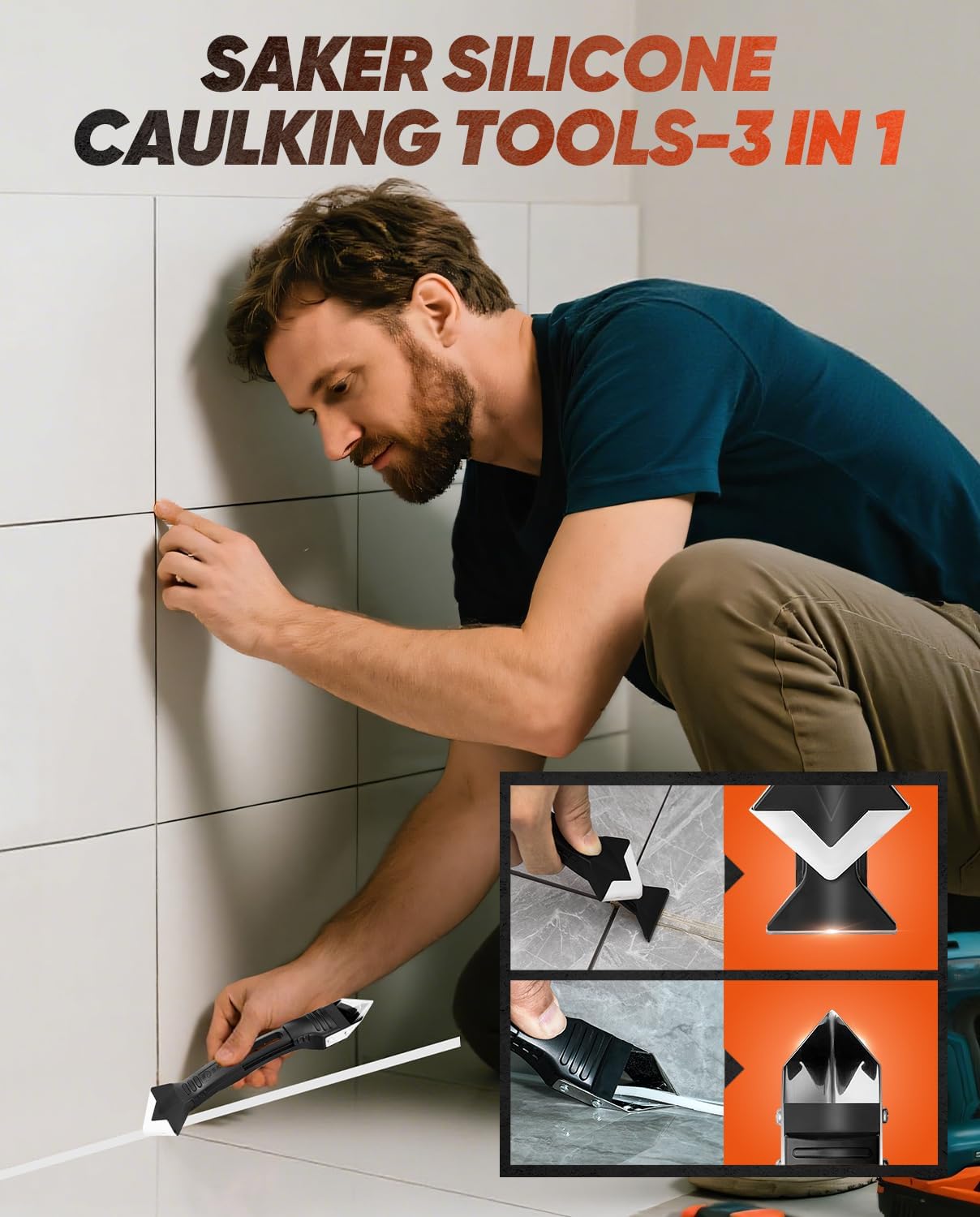 Thumbnail 6 de Saker SAK4609 3-in-1 Silicone Caulking Tool with Stainless Steel Blade, Black