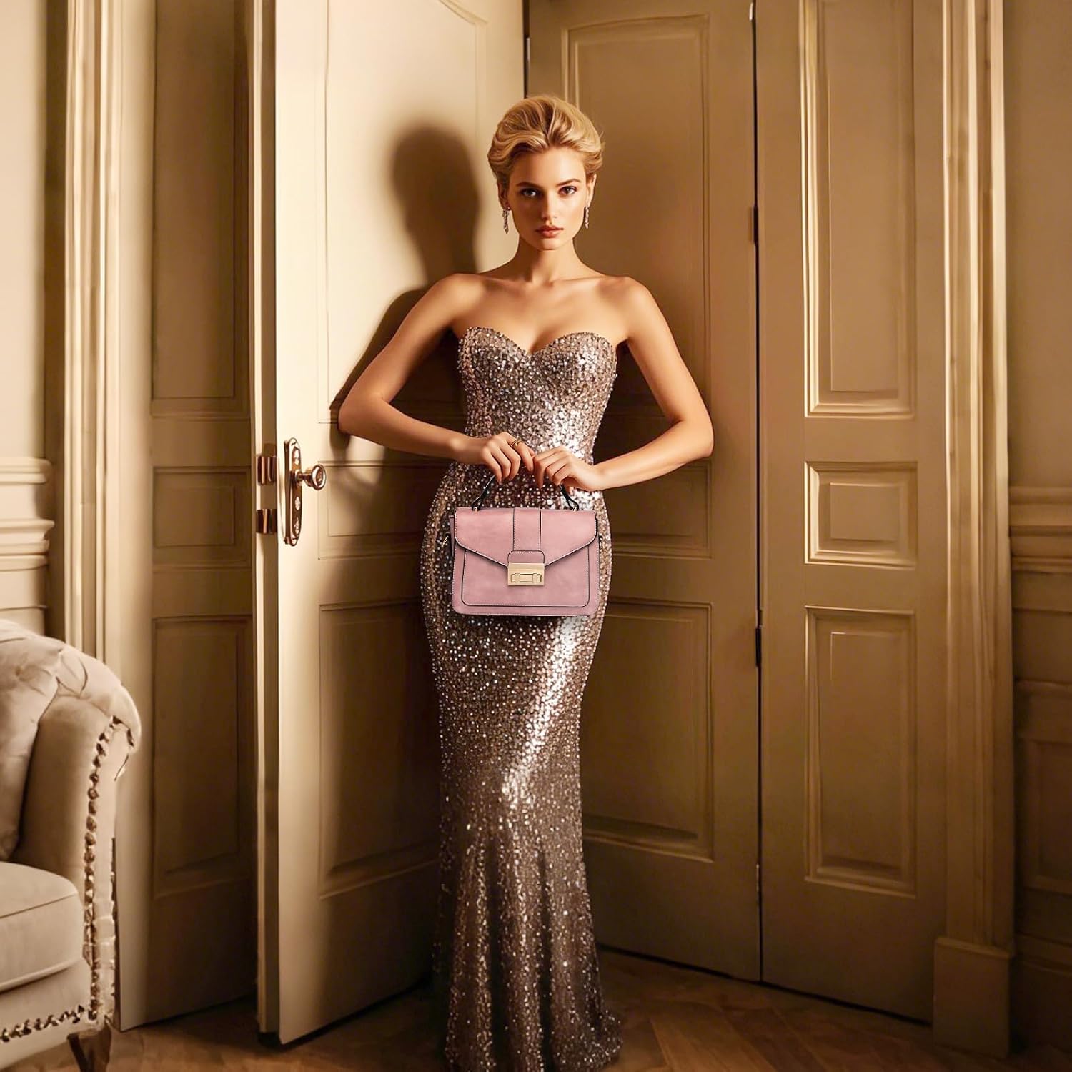 Detalle de Miss Lulu sac à main femme en PU cuir avec bandoulière amovible (22 x 9,5 x 16 cm)