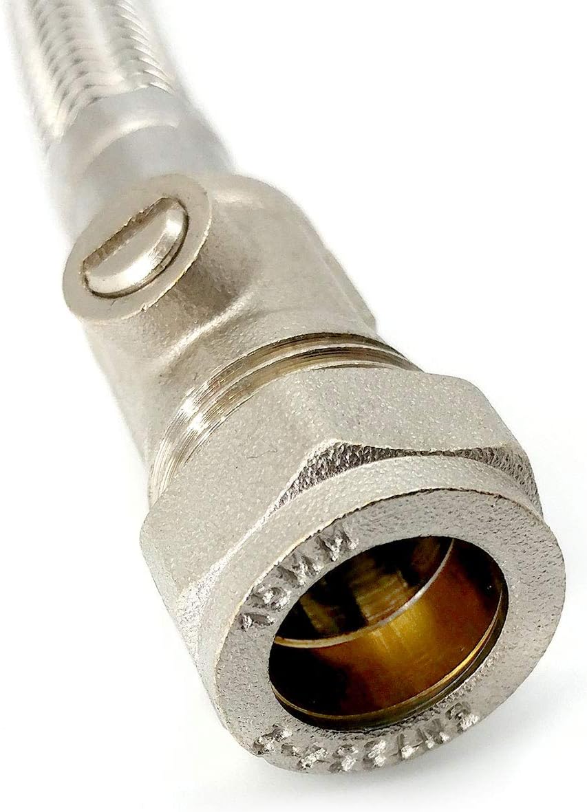 Thumbnail 3 de Xcel Home WRAS Approved 900mm Flexible Pipe Connector with Isolation Valve, 15mm Compression, 1/2" BSP, Stainless Steel Braided, 15 Bar, 85°C