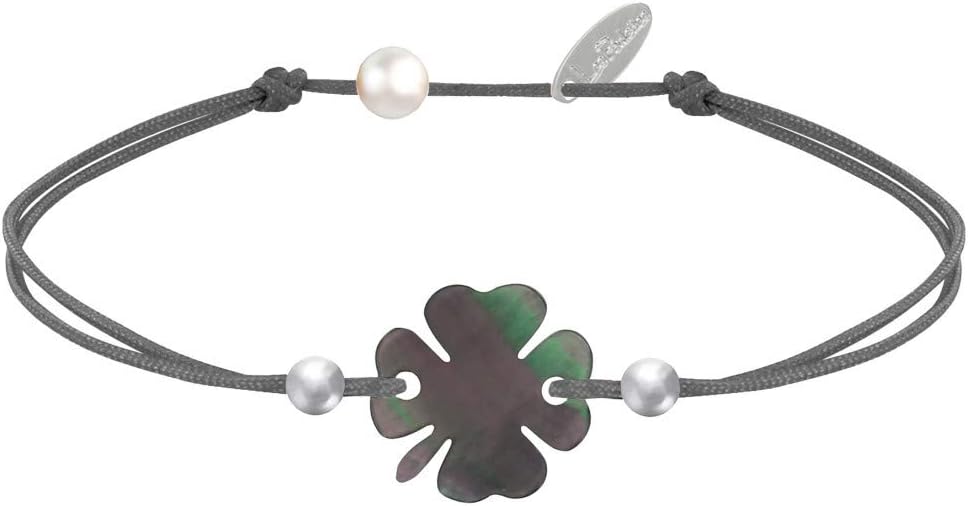 Thumbnail 5 de LES POULETTES BIJOUX Bracciale Trifoglio in madreperla grigia e perle d’argento 925 “Classics”