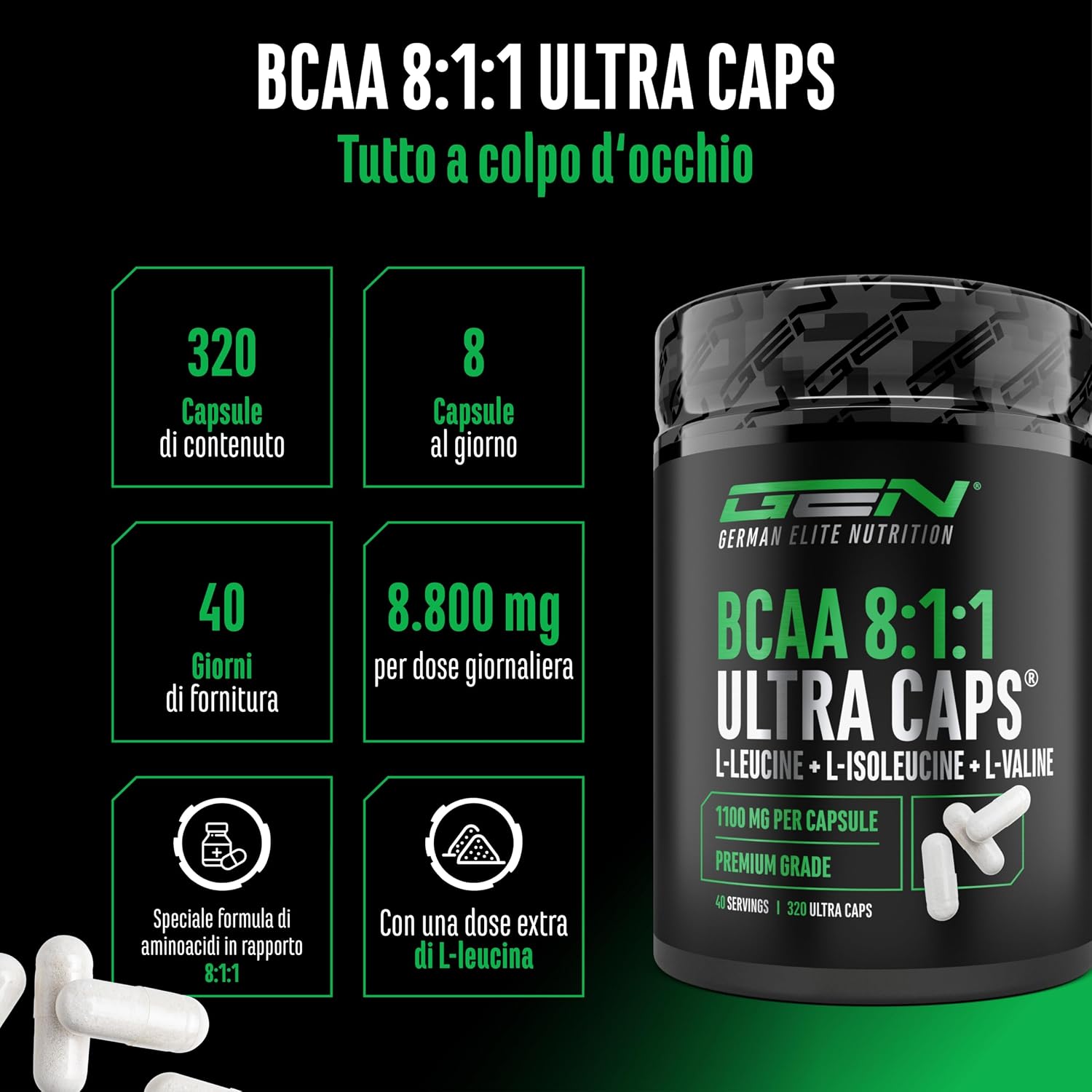 Detalle 2 de German Elite BCAA Ultra Caps 320 capsule