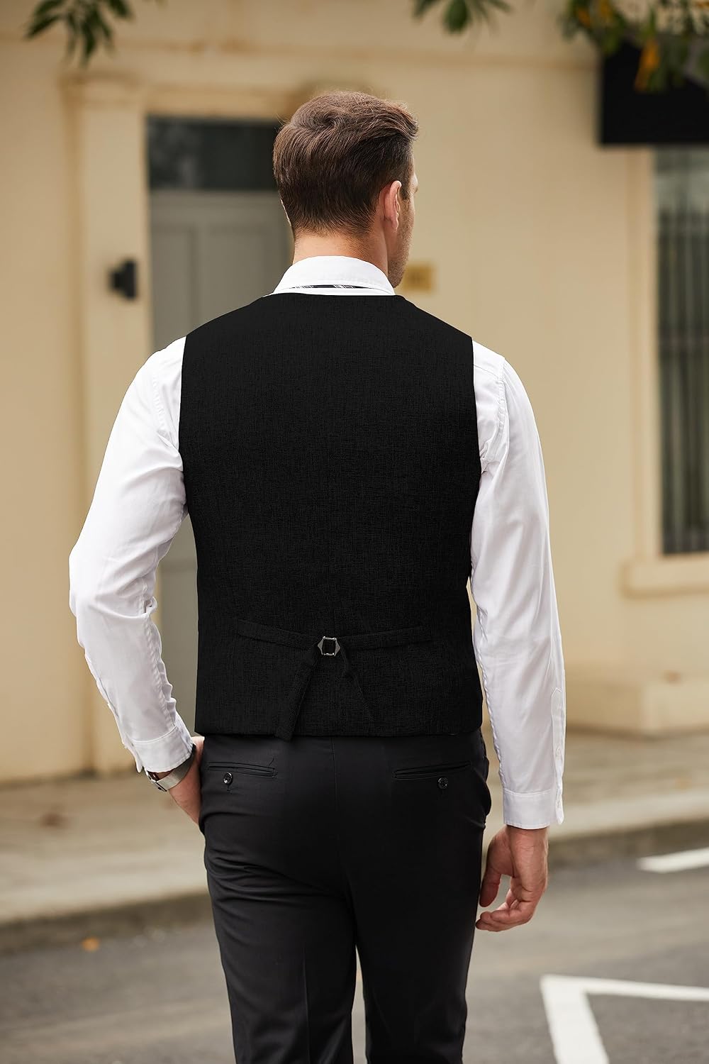 Detalle de COOFANDY Men's Casual Business Vest: Lightweight, Slim-Fit Waistcoat