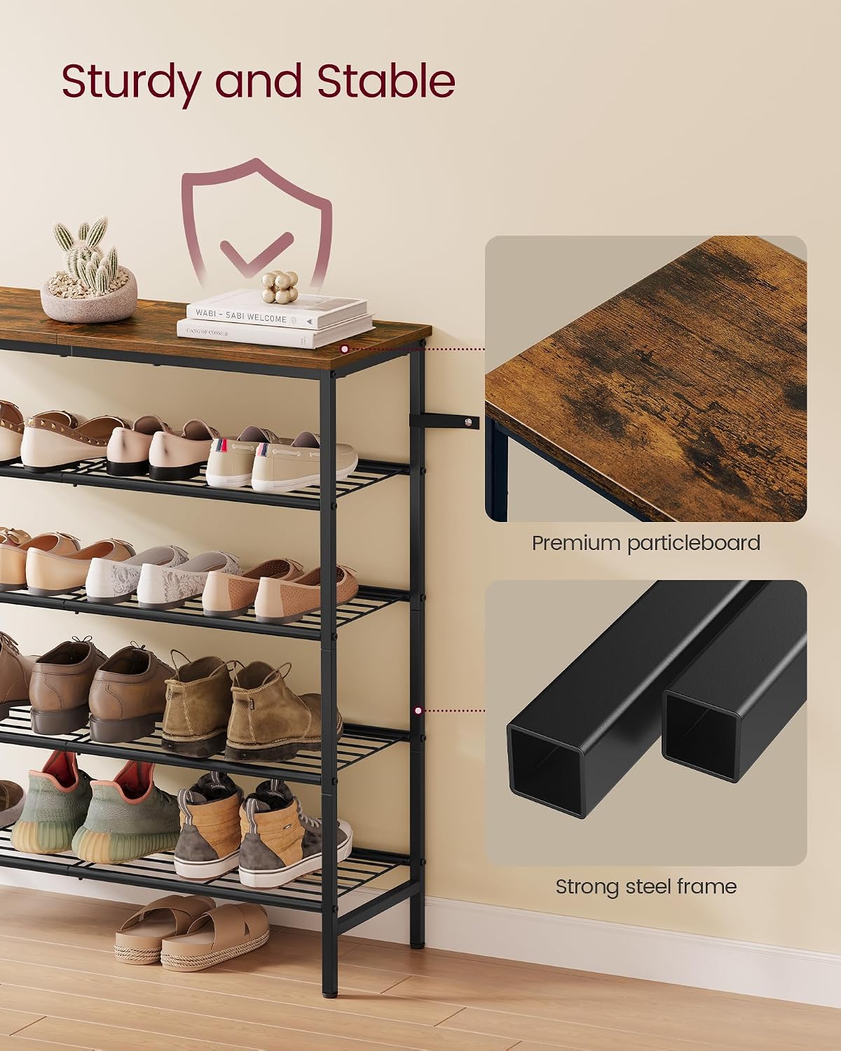 Detalle 1 de VASAGLE Shoe Rack, 5-Tier
