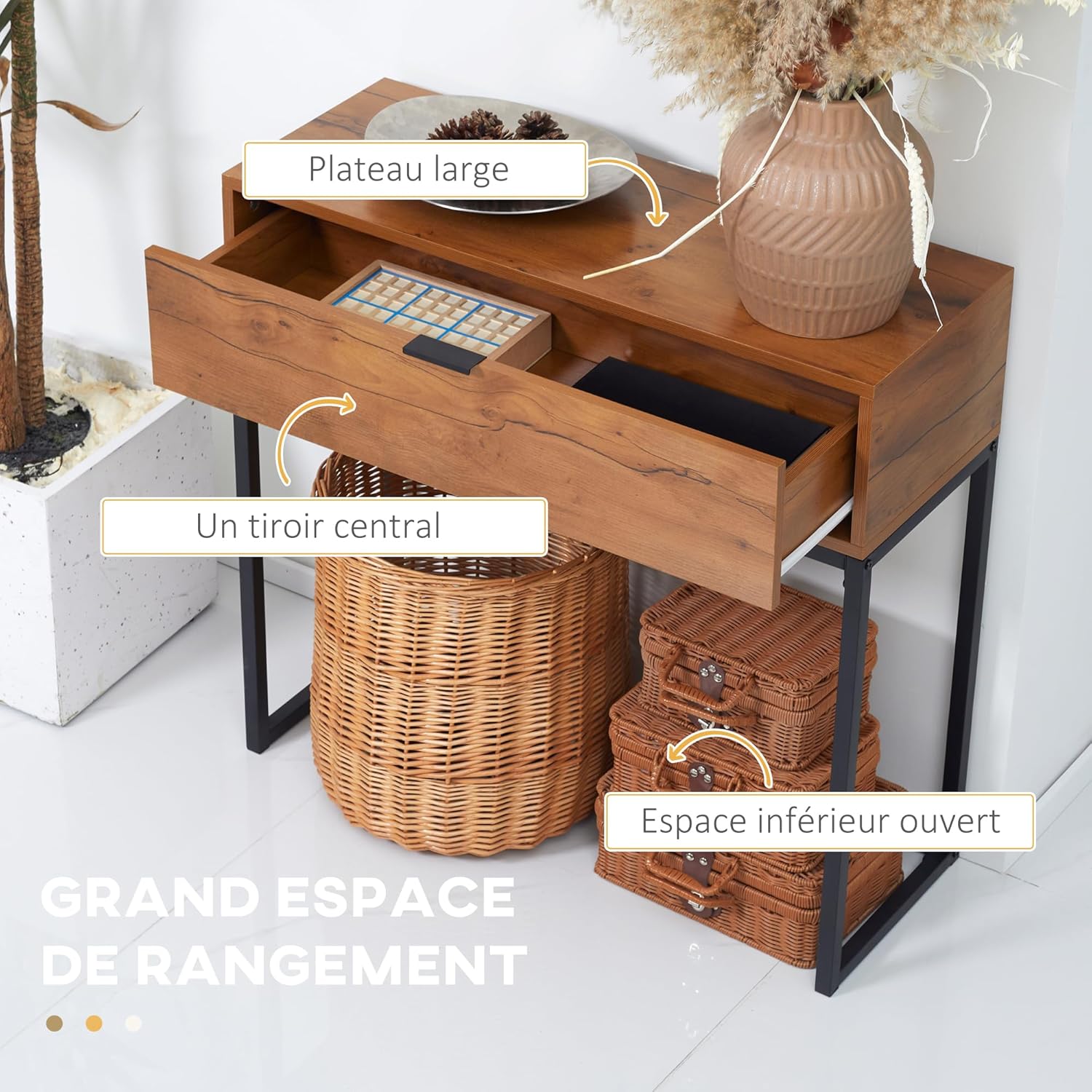 Detalle de HOMCOM Console Meuble — Table Console Moderne, 80 x 30 x 76 cm, Marron
