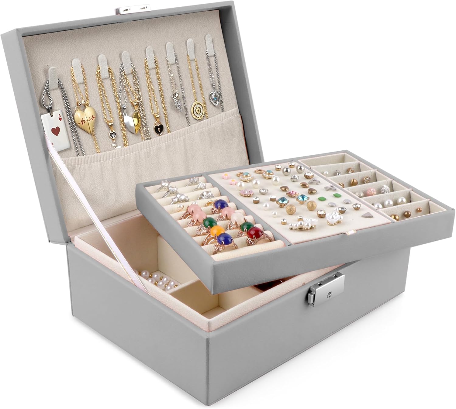 Detalle de Homeanda Jewellery Box with Lock, 2-Layer 1 organiser 💍