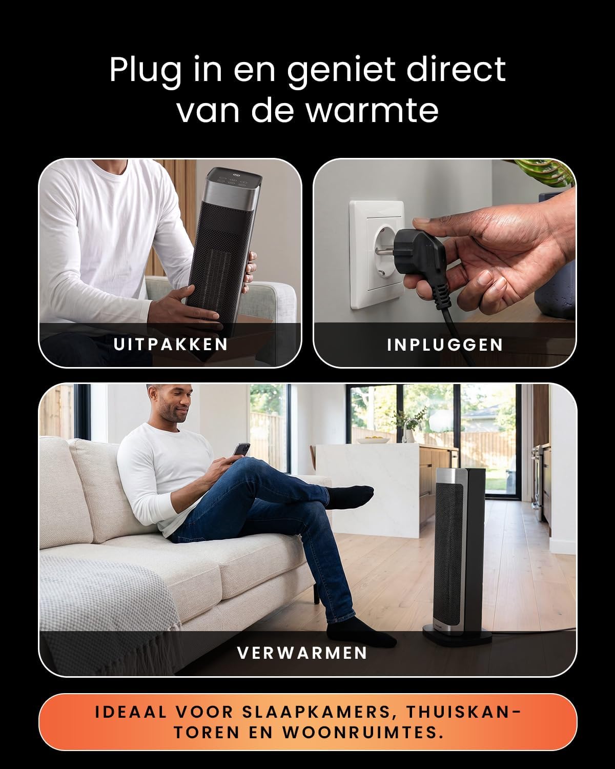 Detalle de Pro Breeze ThermaCube PB-H-29B-EU torenkachel 2200 W met 65° oscillatie