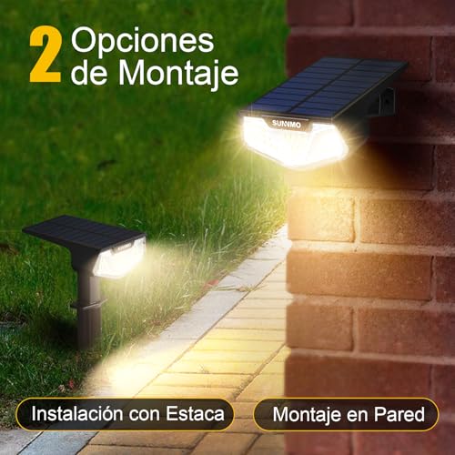 Detalle de SUNNMO Luces Solares LED Exterior Jardin (2 Piezas) – Focos Potentes 32LED, 3 Modos, IP65
